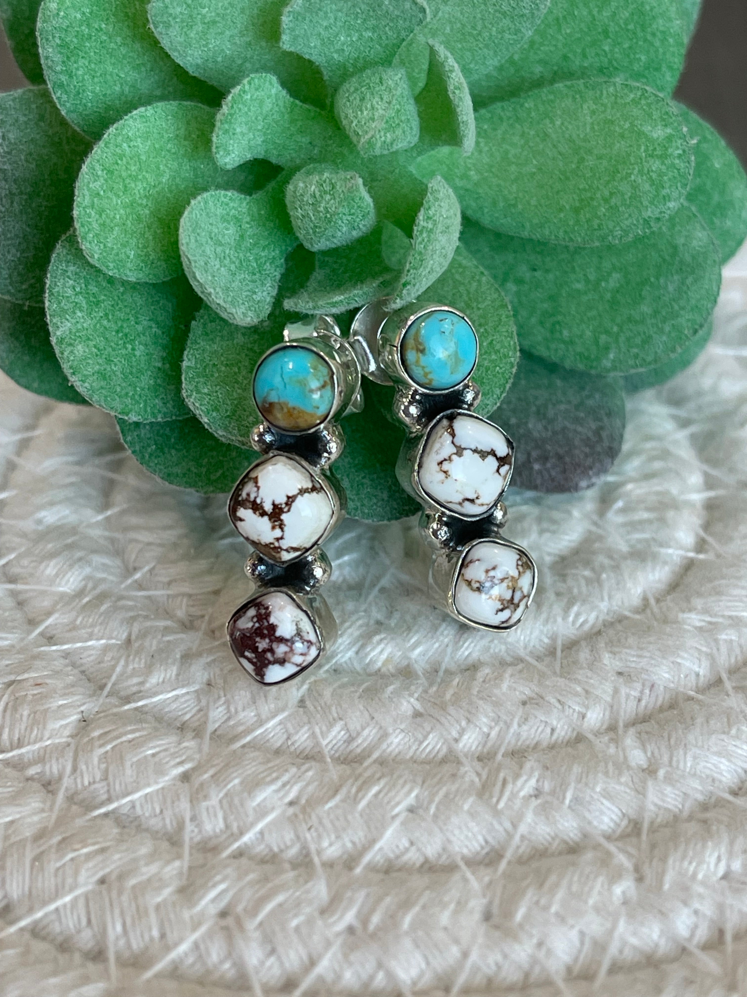 Southwest Handmade Multi Stone & Sterling Silver Post Earrings