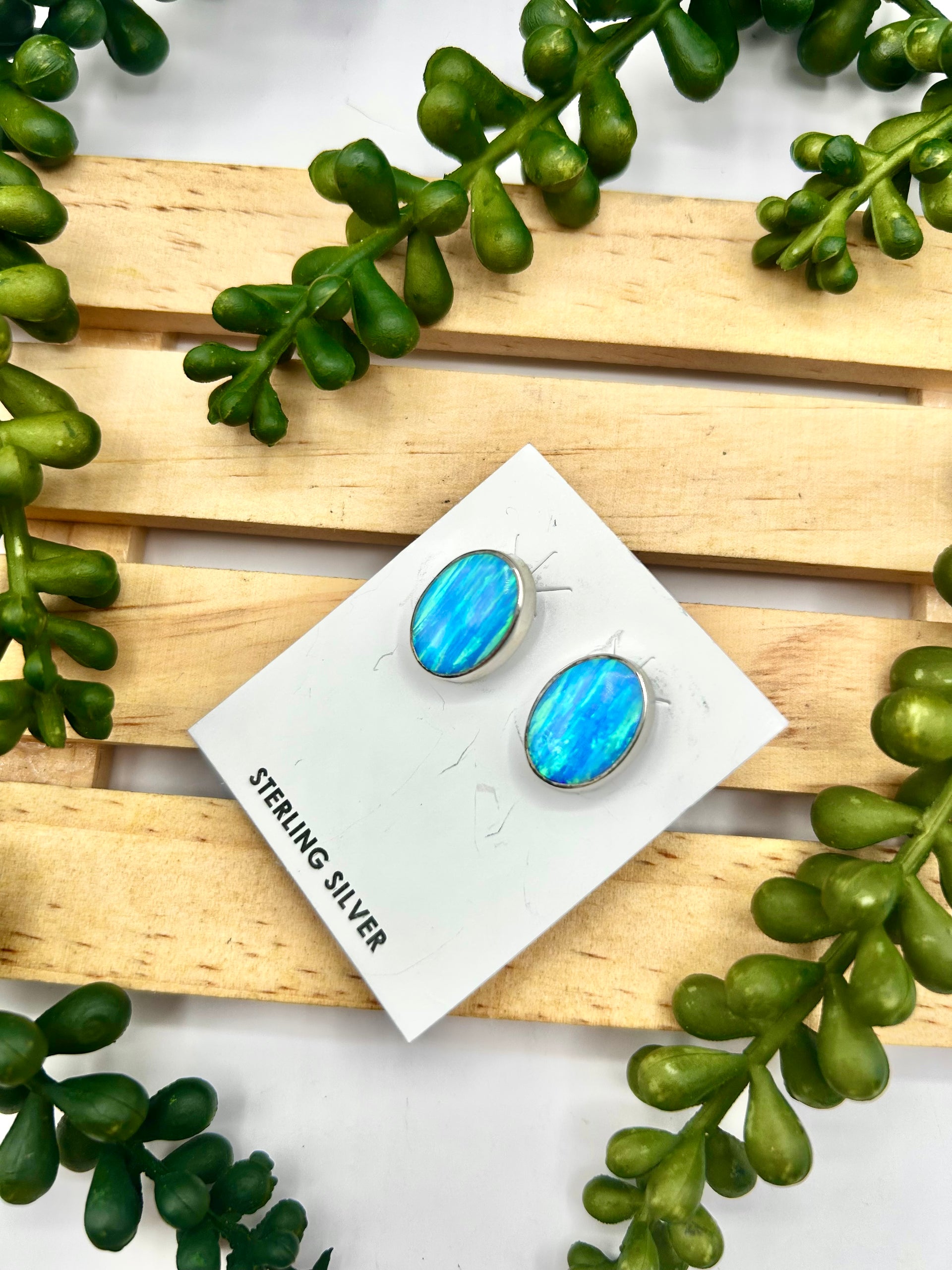 Navajo Made Opal & Sterling Silver Post Earrings