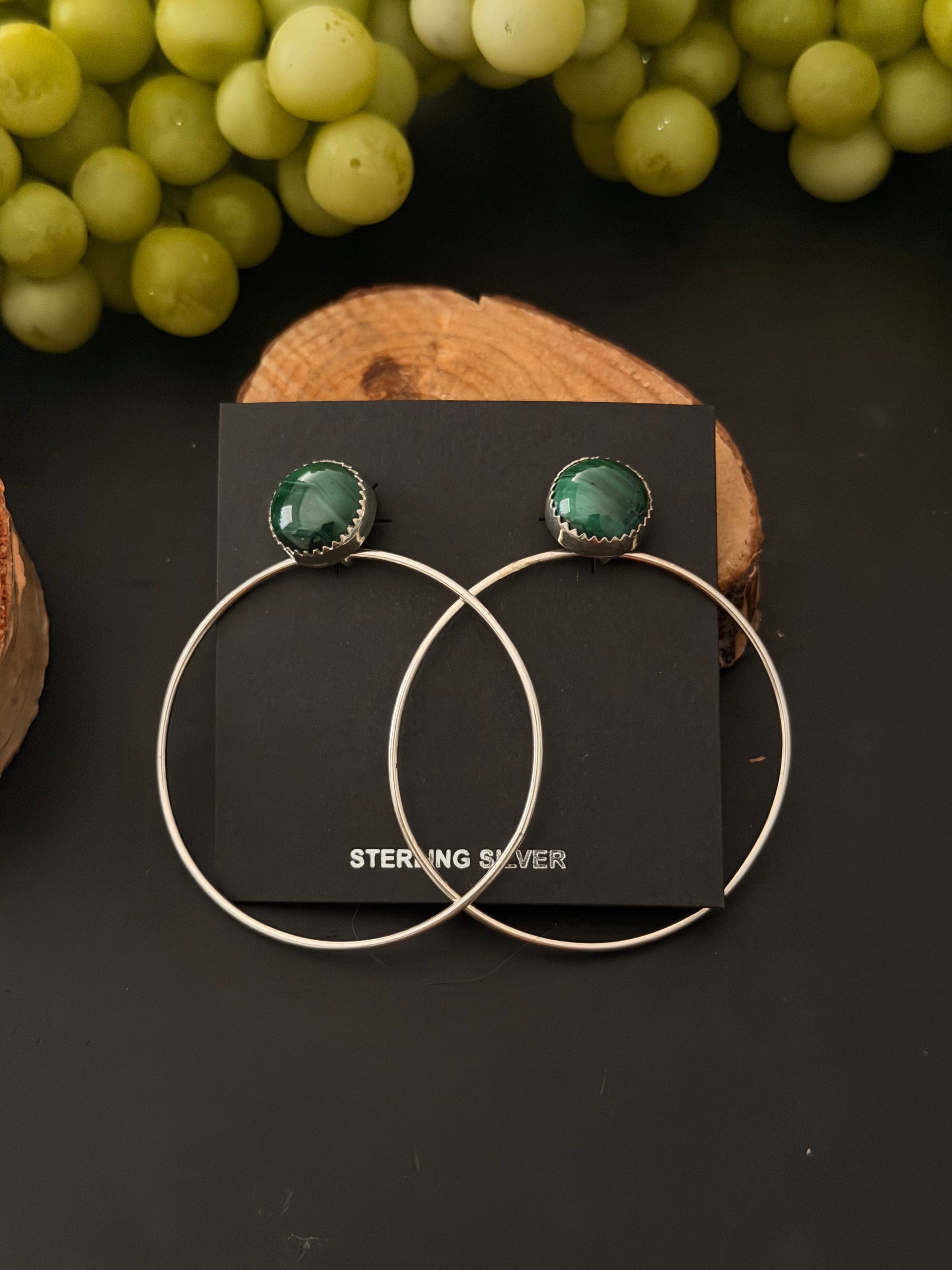 Navajo Malachite & Sterling Silver Post Dangle Earrings