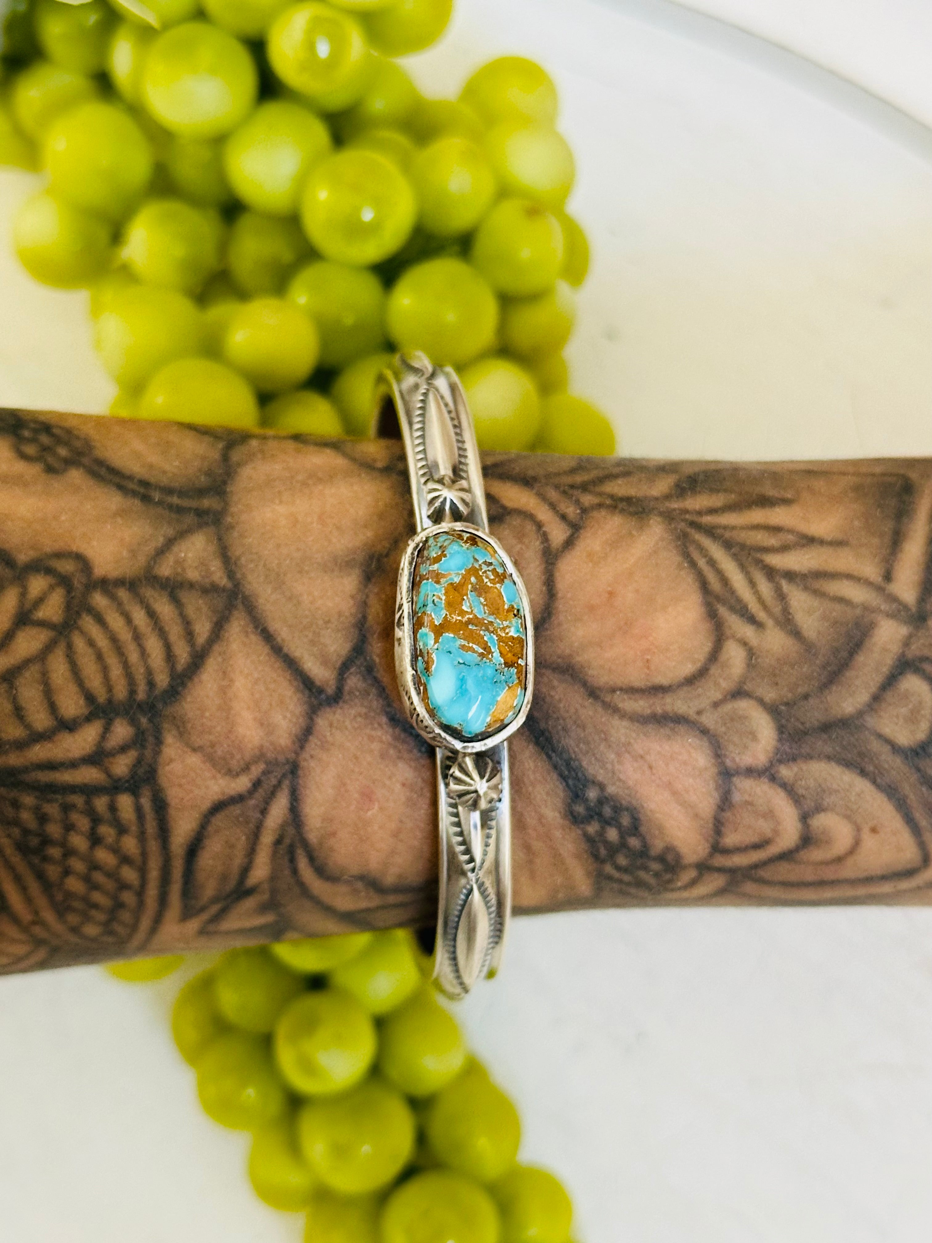 Navajo Natural Royston Turquoise & Sterling Silver Cuff Bracelet