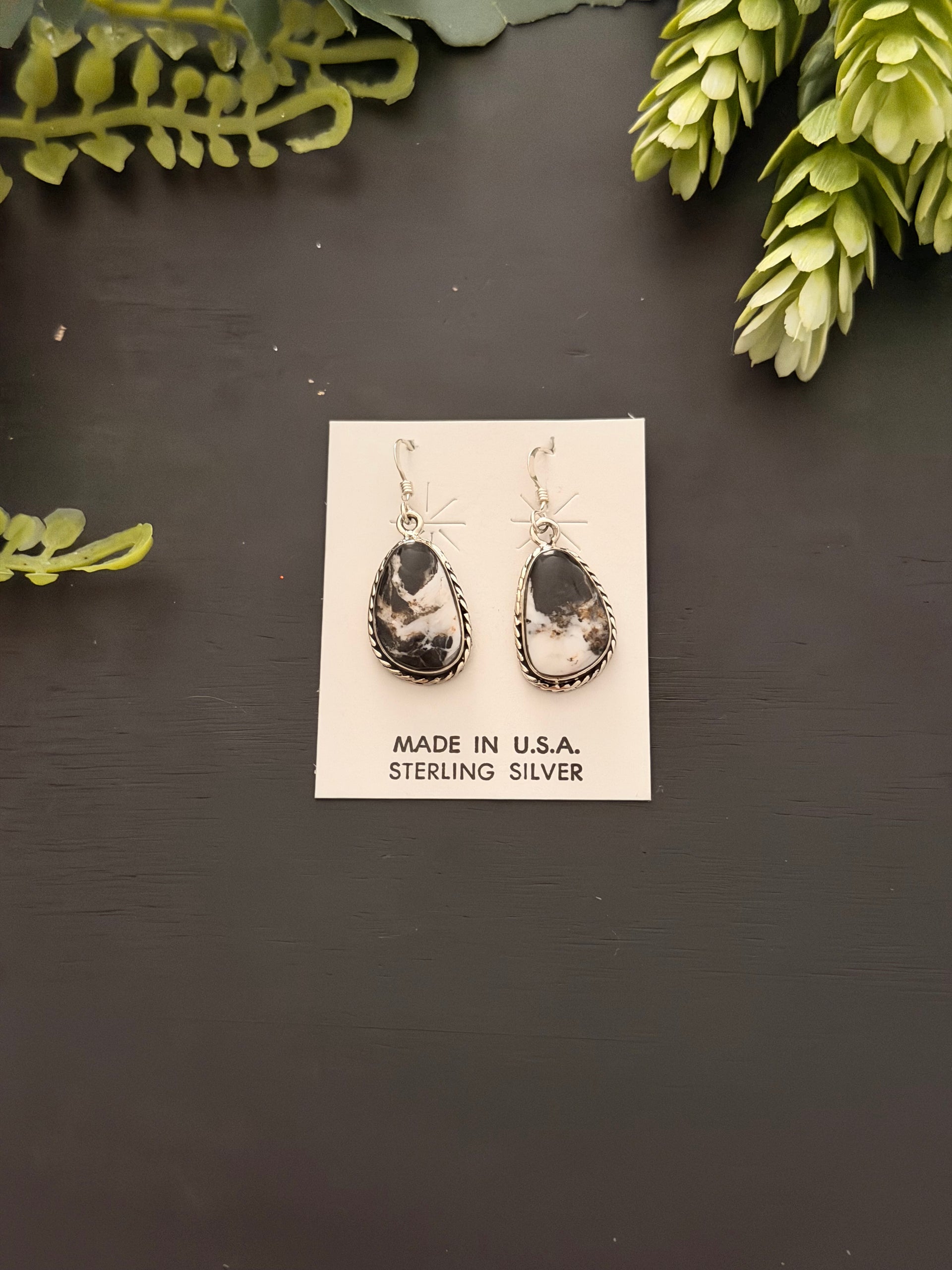 Navajo Made White Buffalo & Sterling Silver Dangle Earrings