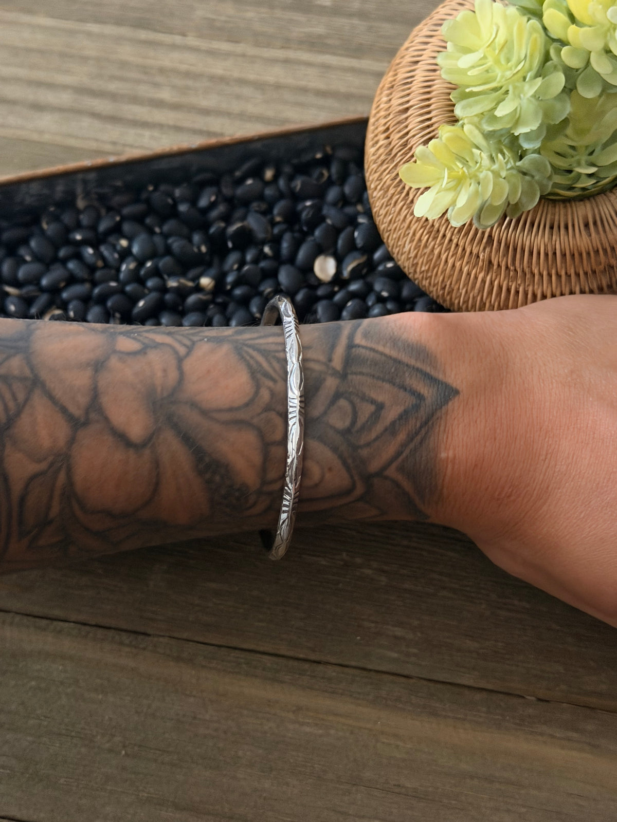 Navajo Made Sterling Silver Stamped Bracelet