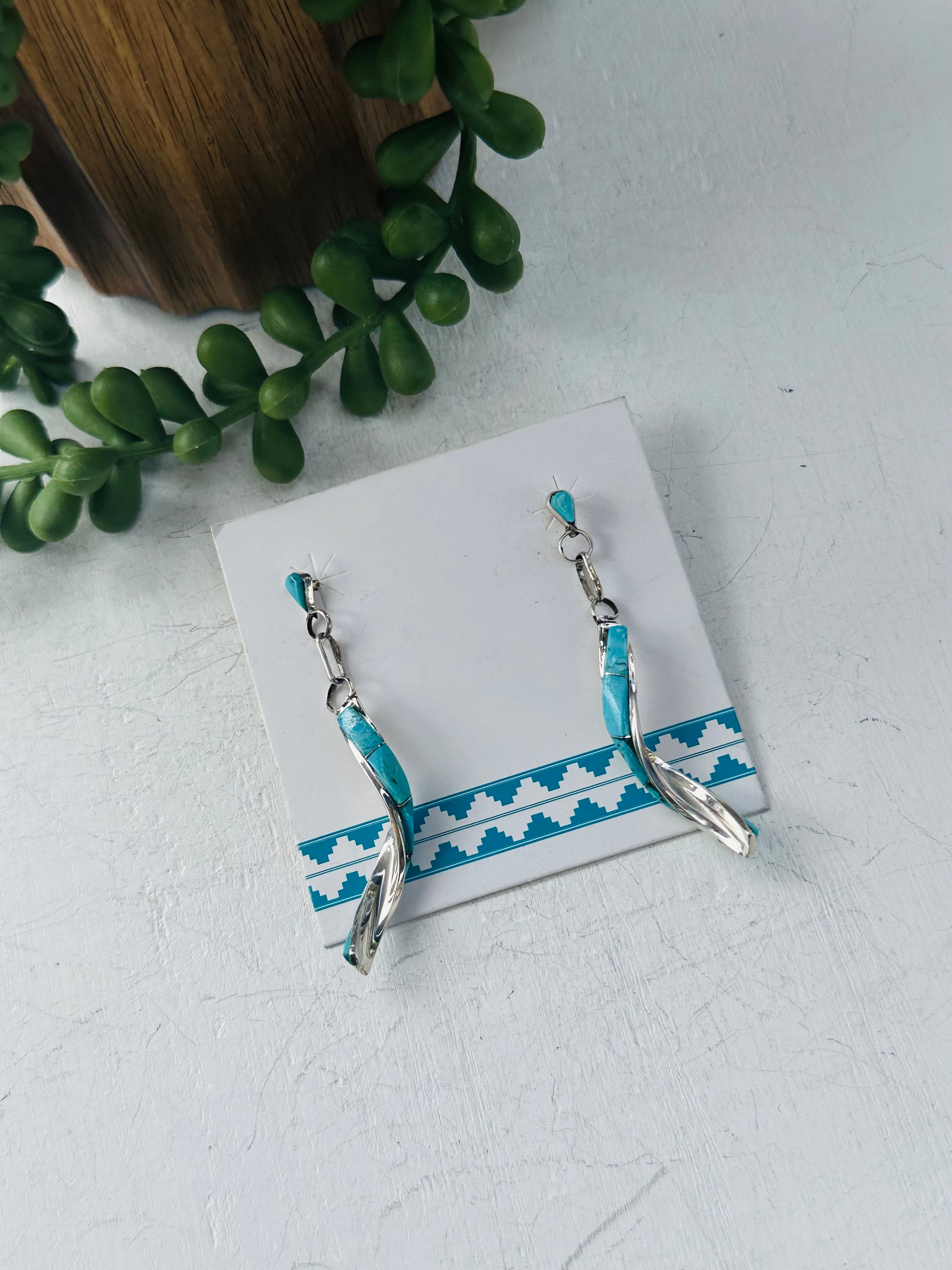 Navajo Made Kingman Turquoise & Sterling Silver Post Earrings