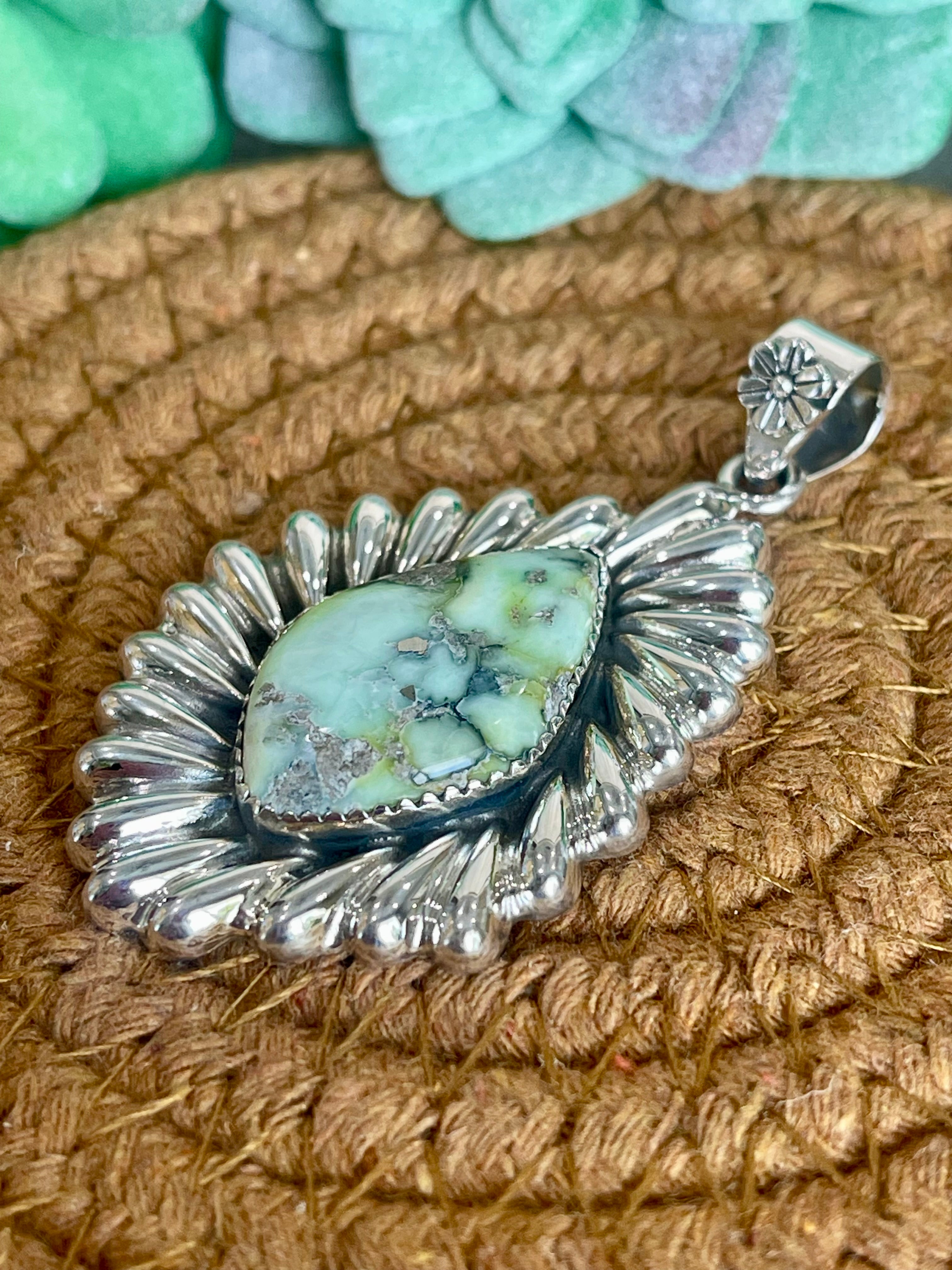 Southwest Palomino Variscite & Sterling Silver Pendant