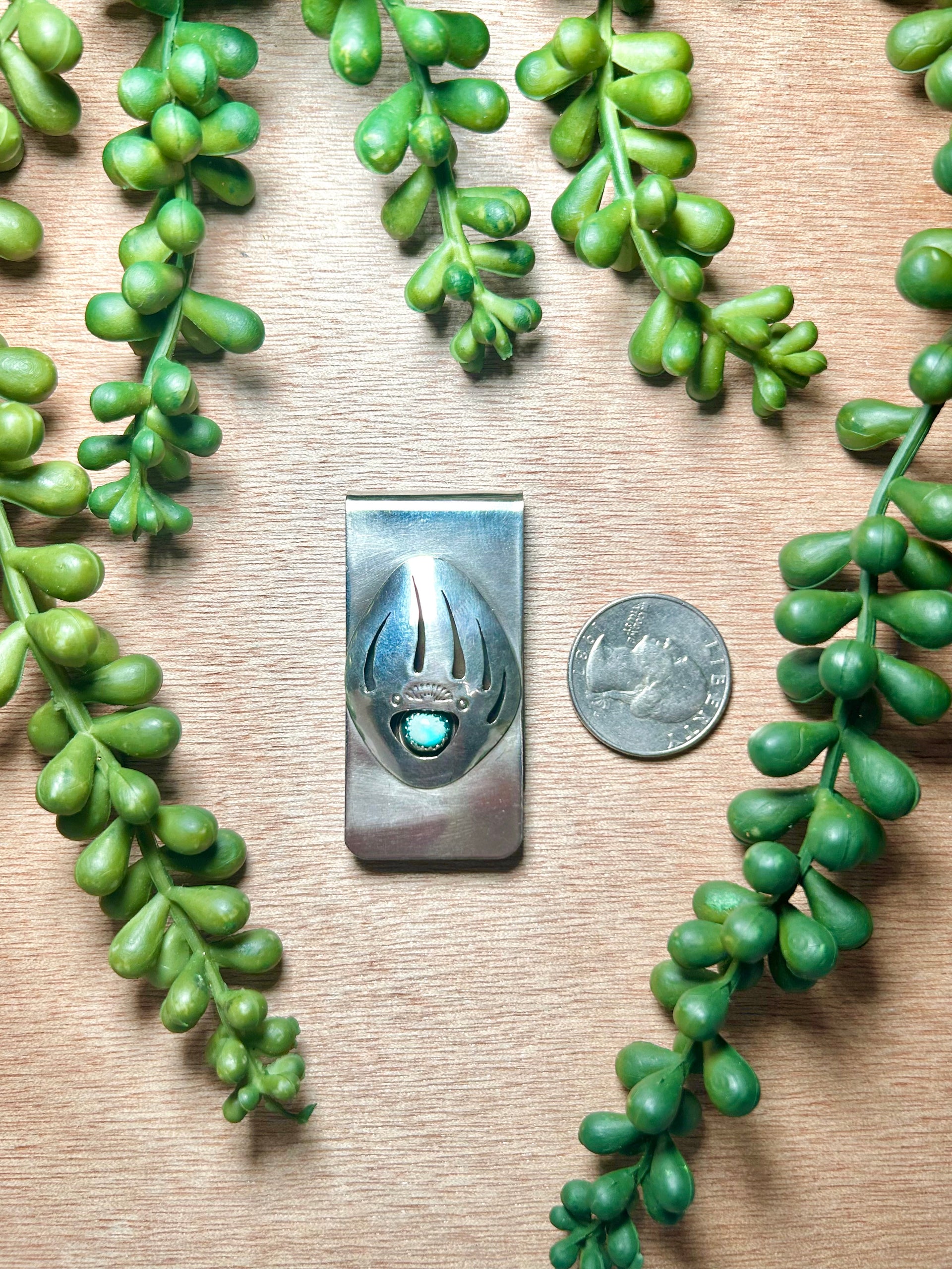 Navajo Made Kingman Turquoise & Sterling Silver Money Clip