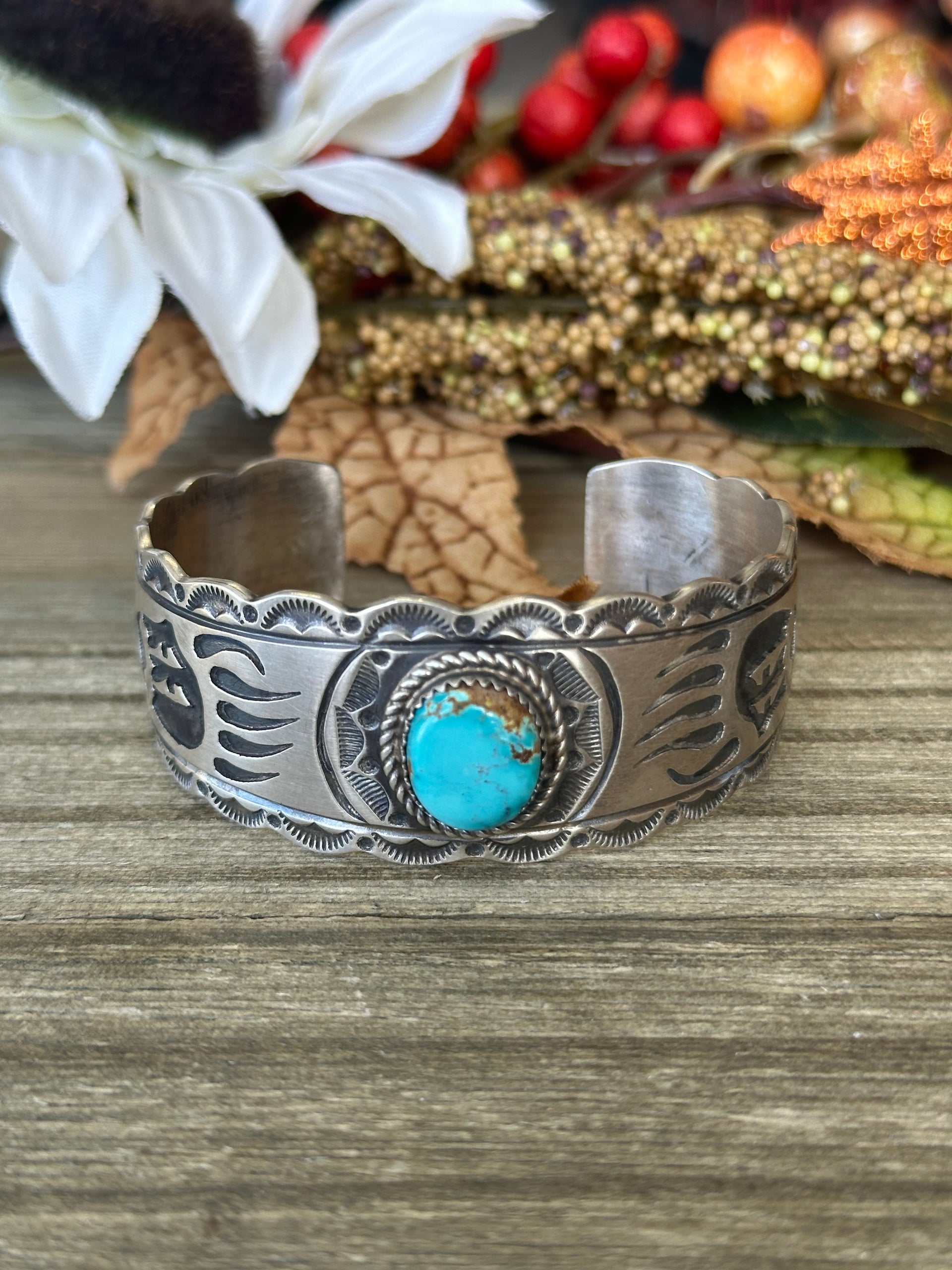 Navajo Made Royston Turquoise & Sterling Silver Cuff Bracelet