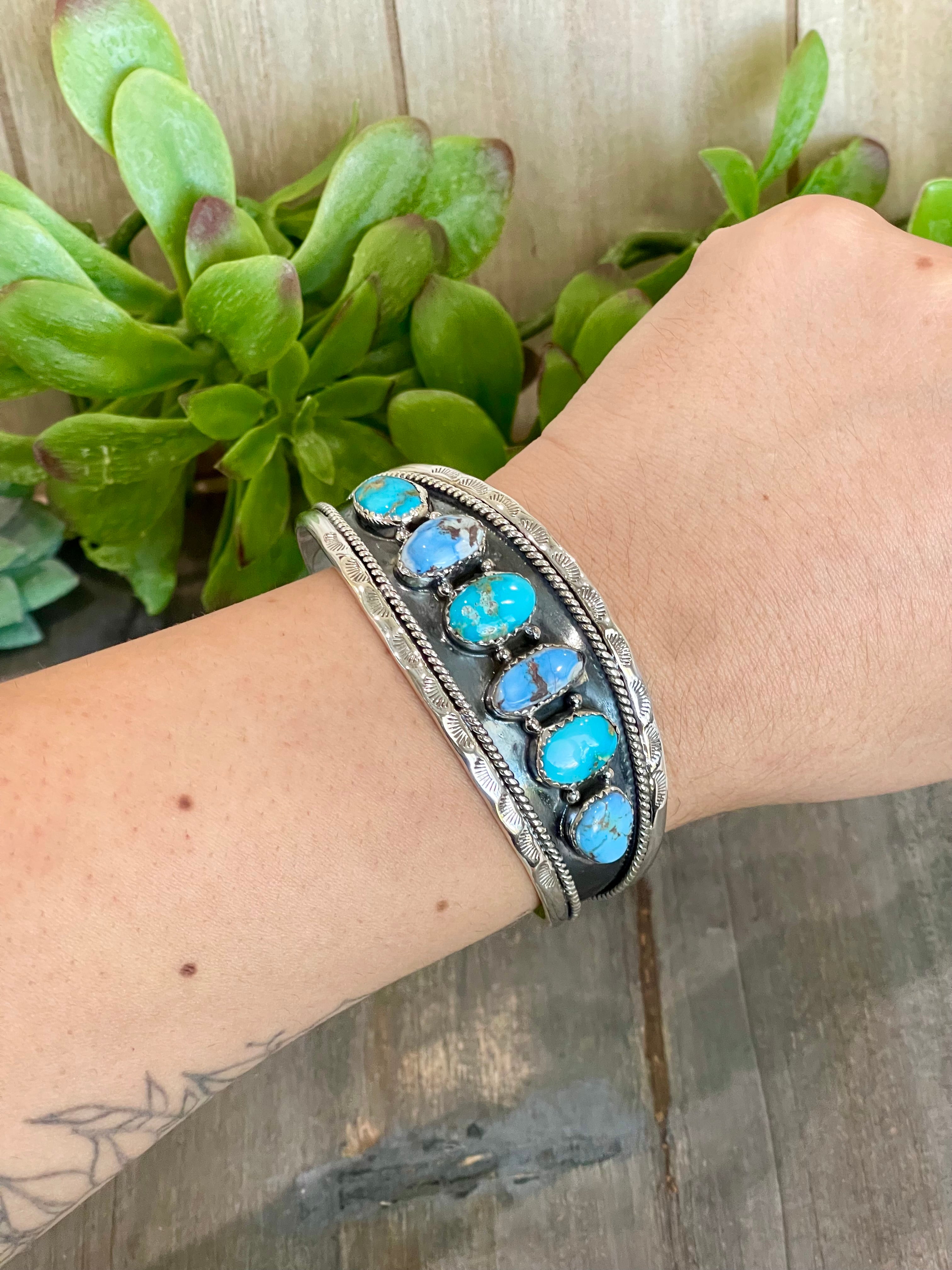 Southwest Handmade Multi Stone & Sterling Silver Cuff Bracelet