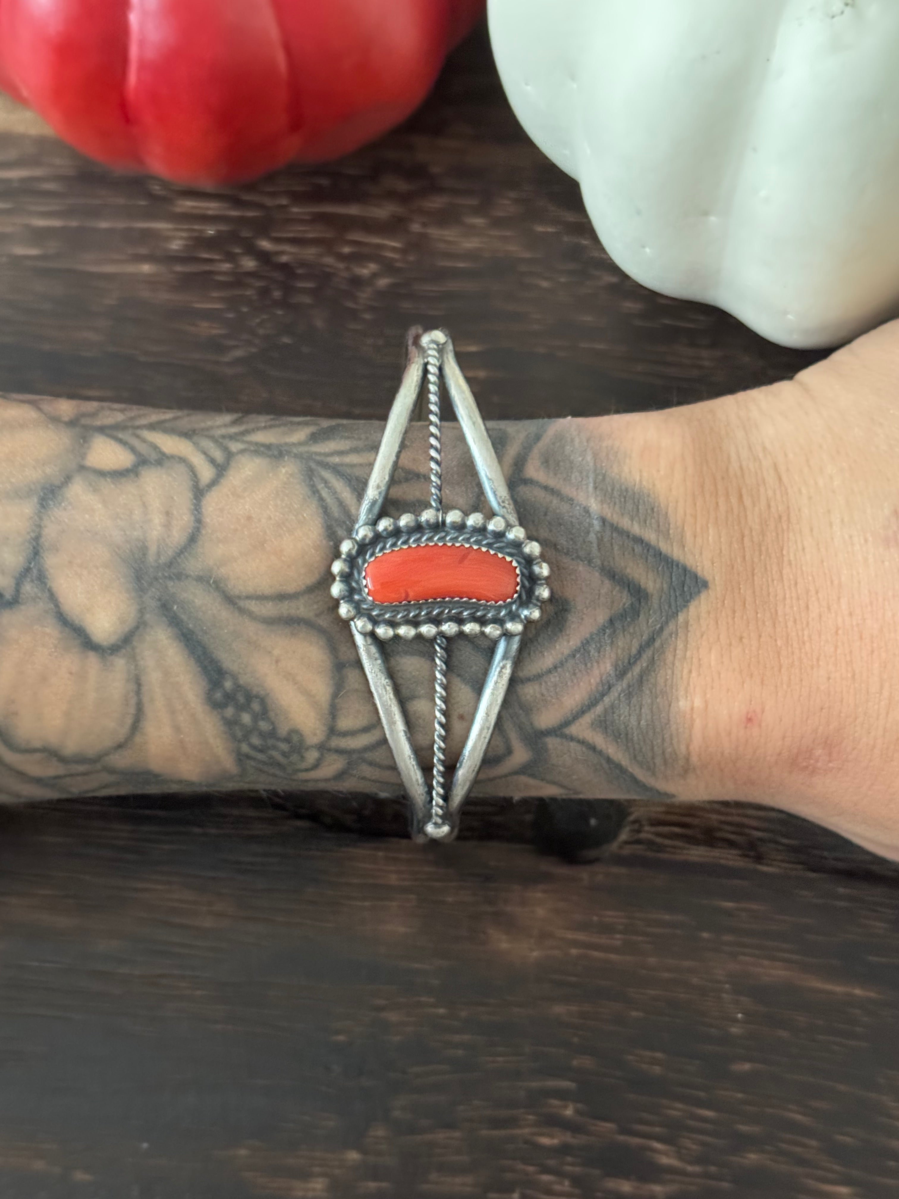 Dave Skeets Coral & Sterling Silver Cuff Bracelet