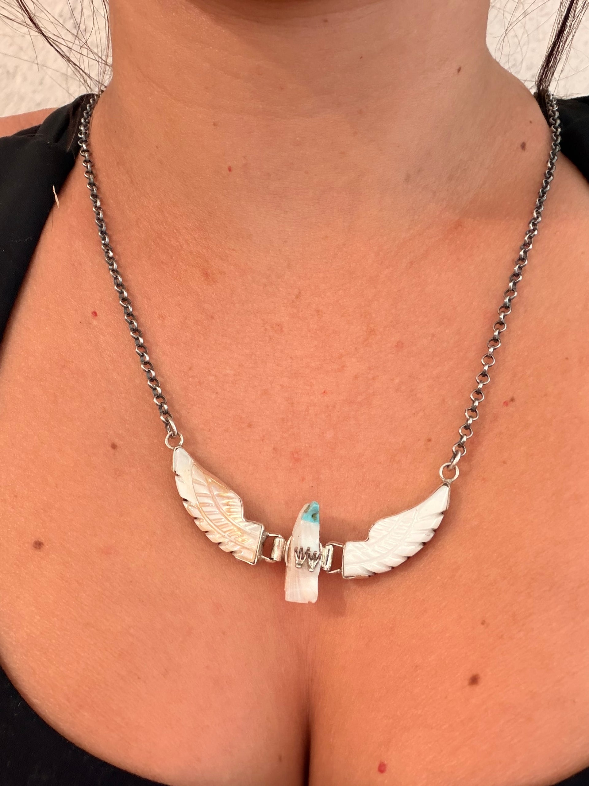 Zuni Made Multi Stone & Sterling Silver Eagle Necklace