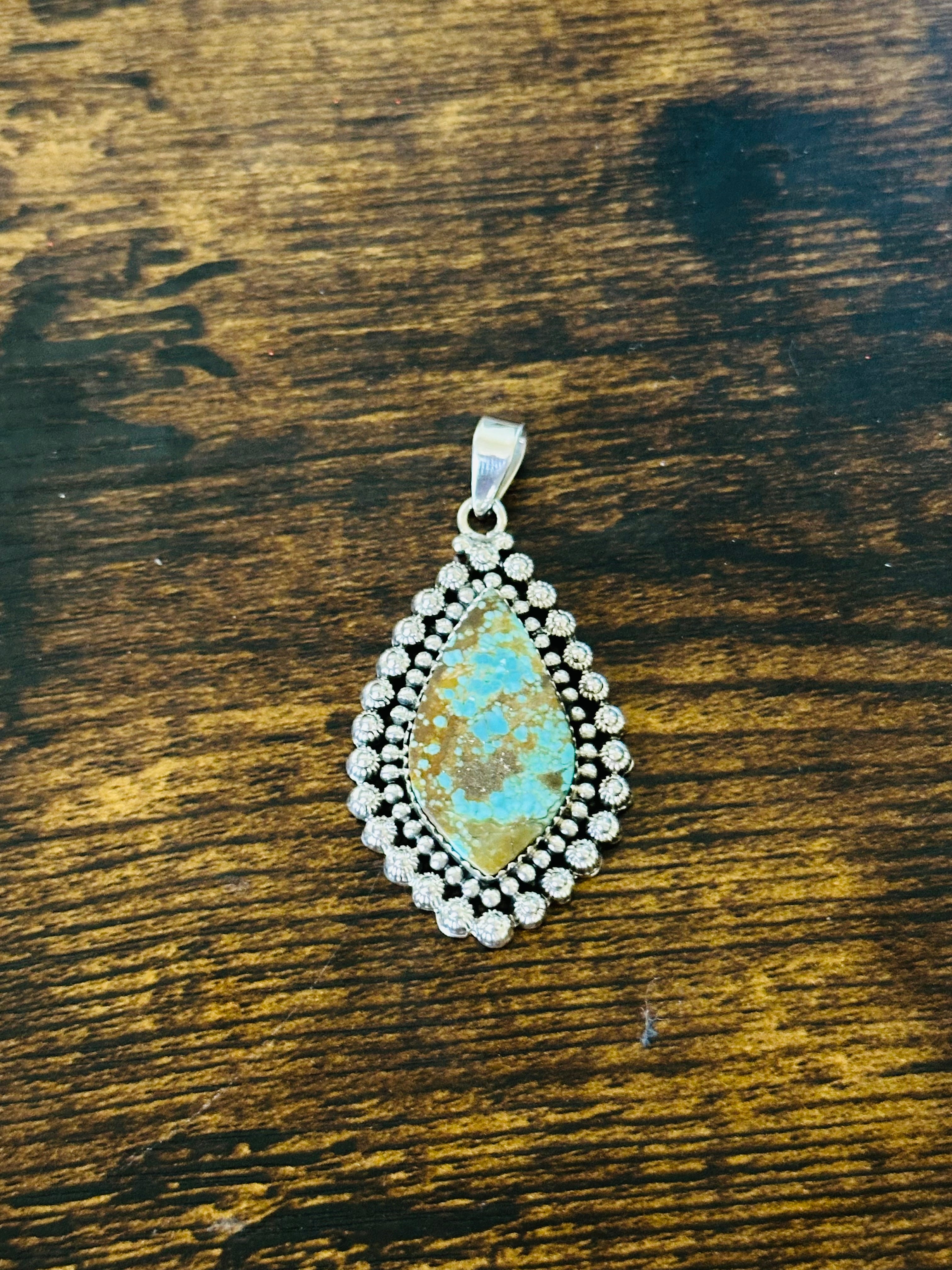 Southwest Handmade Number 8 Turquoise & Sterling Silver Pendant