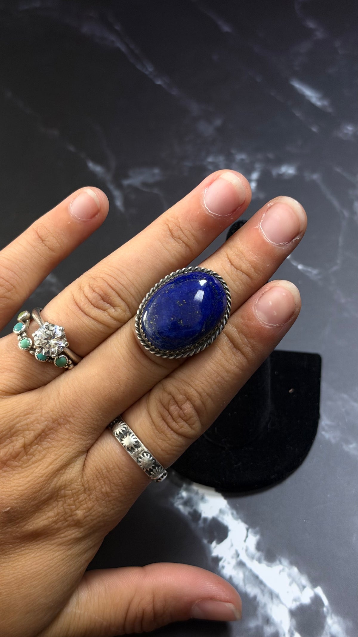 Navajo Made Lapis & Sterling Silver Ring Size 6.25
