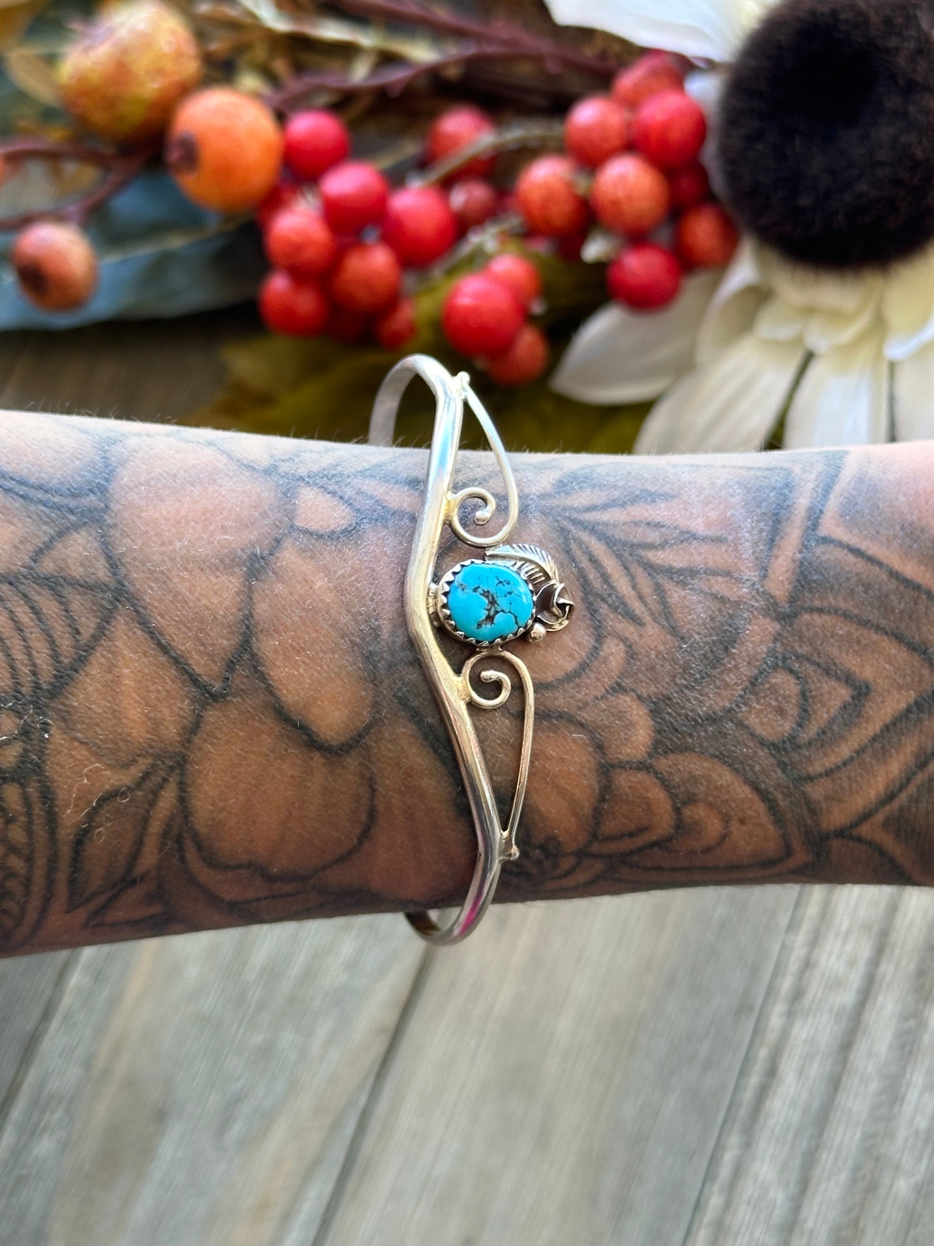 Navajo Made Kingman Turquoise & Sterling Silver Cuff Bracelet