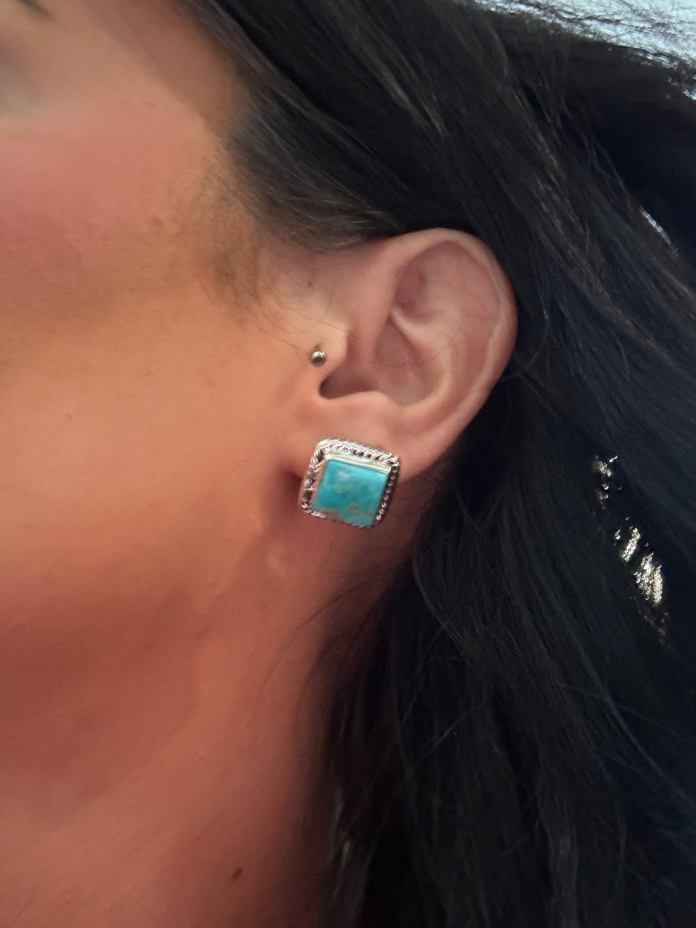 Southwest Handmade Kingman Turquoise & Sterling Silver Post Earrings