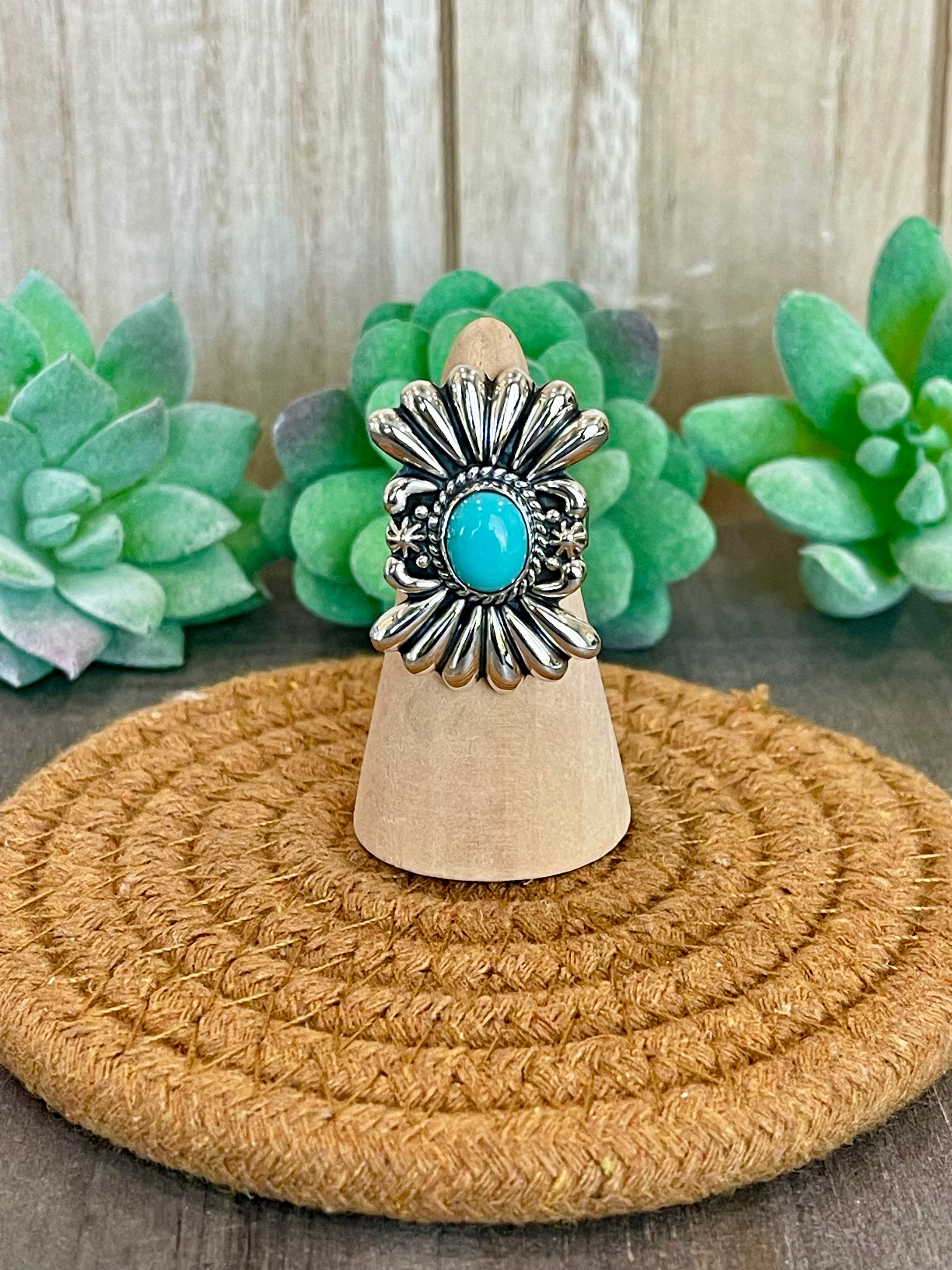 Southwest Handmade Kingman Turquoise & Sterling Silver Adjustable Ring