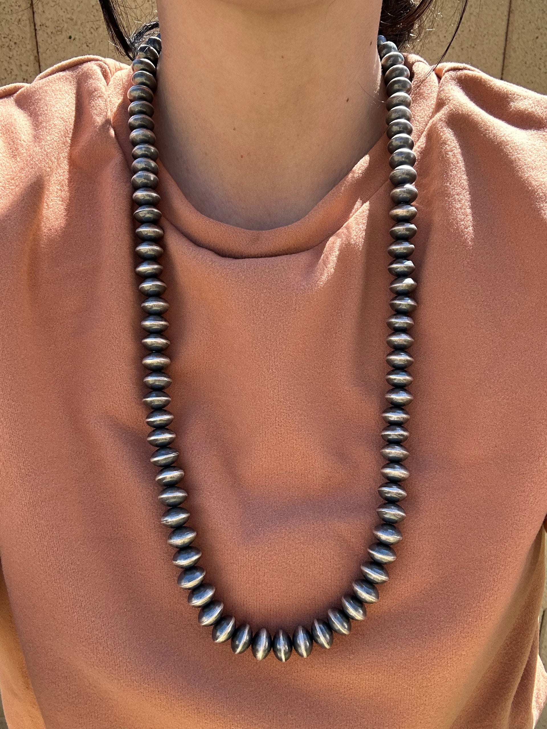 Southwest Made 12 MM Sterling Silver Disc Pearl Necklace