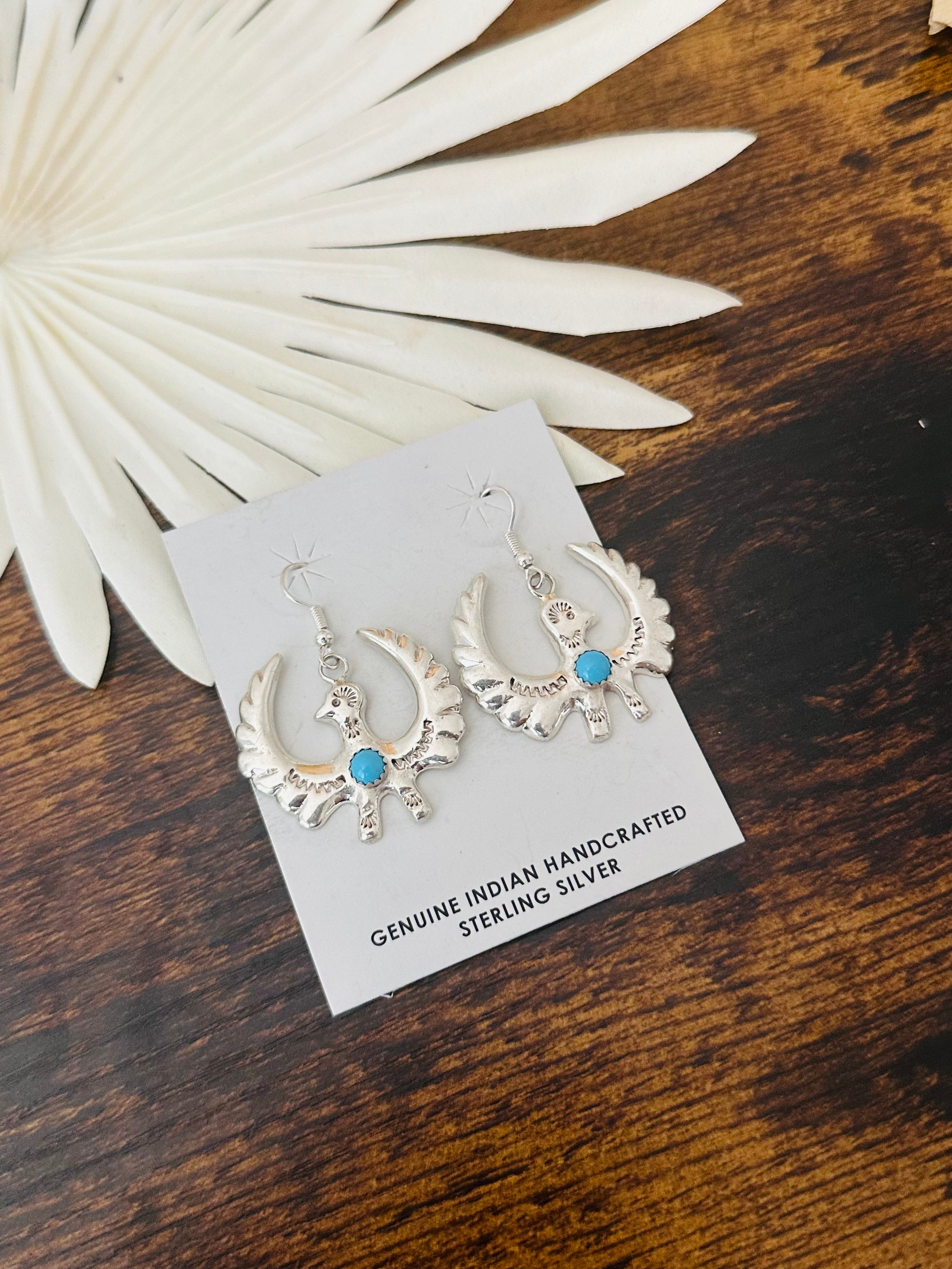 Tonya Yazzie Kingman Turquoise & Sterling Silver Bird Dangle Earrings