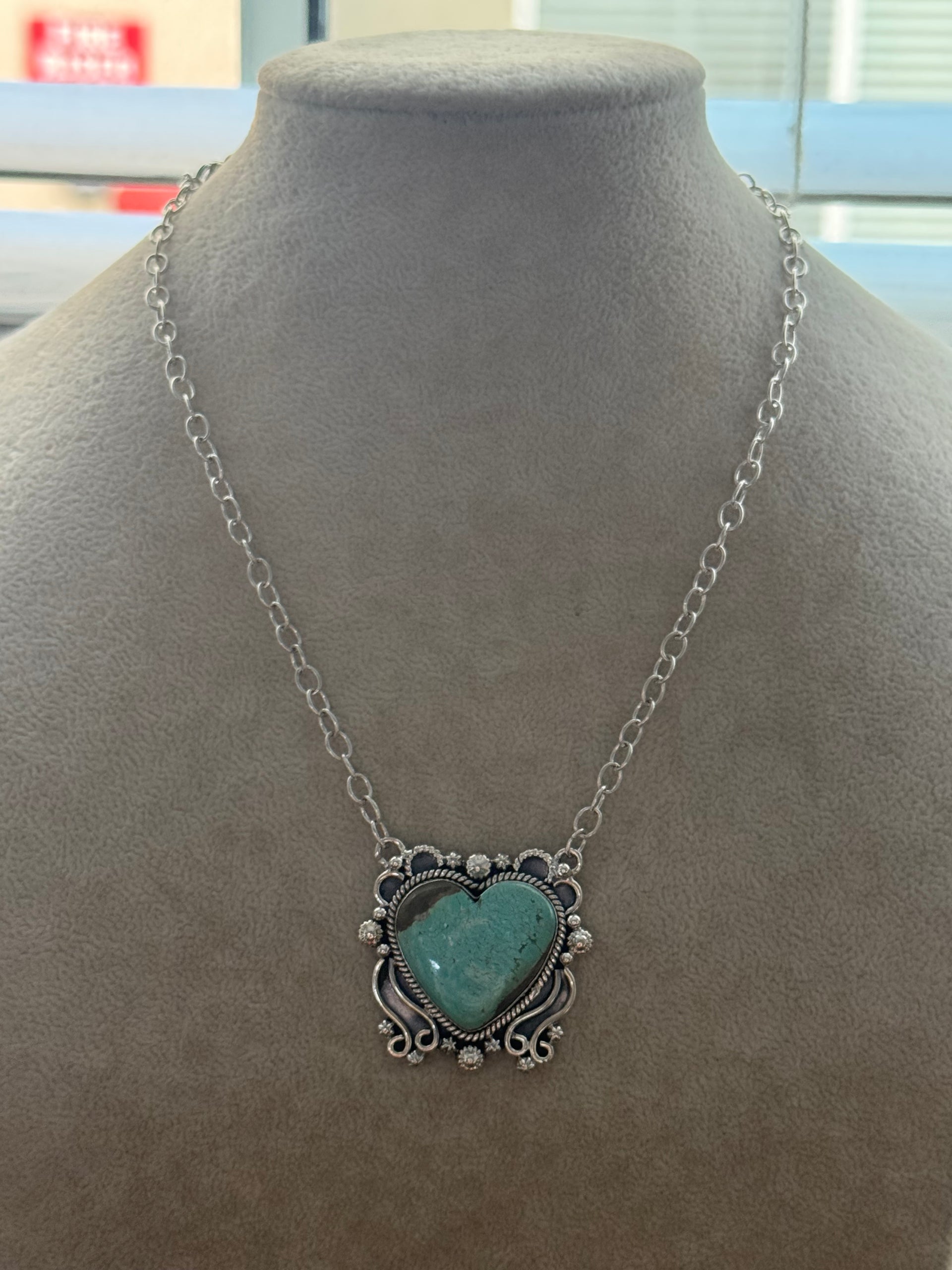 Southwest Made #8 Turquoise & Sterling Silver Heart Necklace