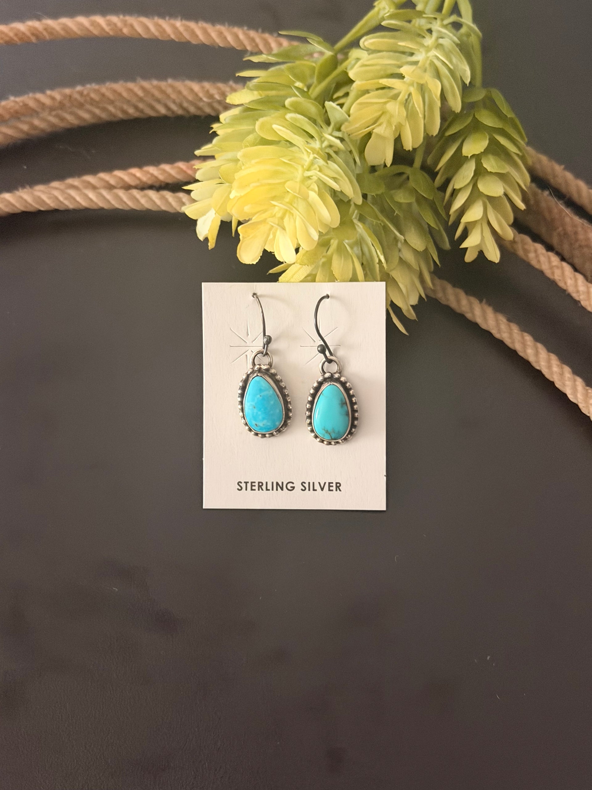 Navajo Made Kingman Turquoise & Sterling Silver Dangle Earrings