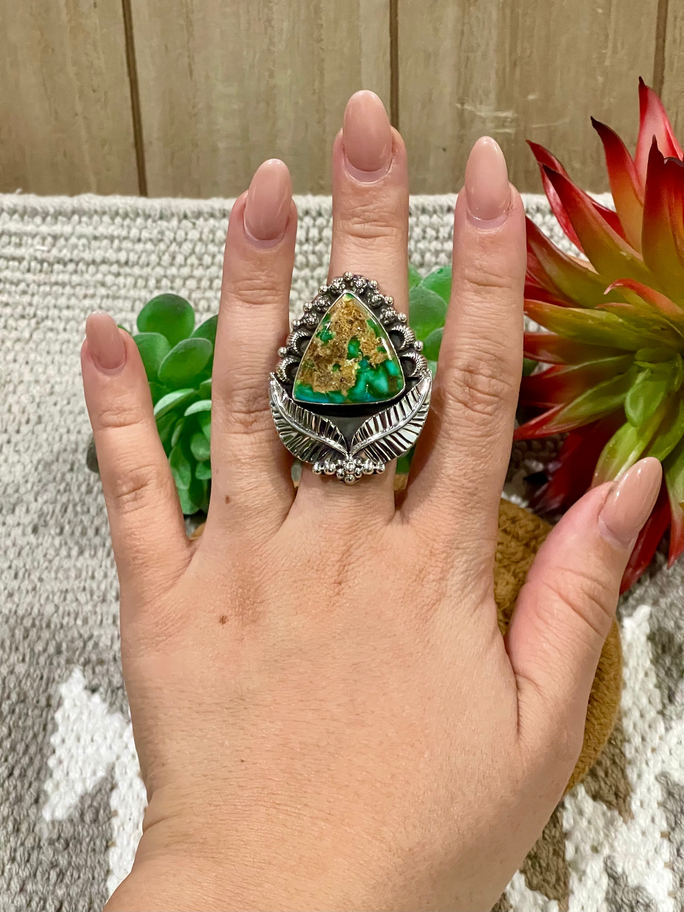 Southwest Handmade Sonoran Mountain Turquoise & Sterling Silver Adjustable Ring