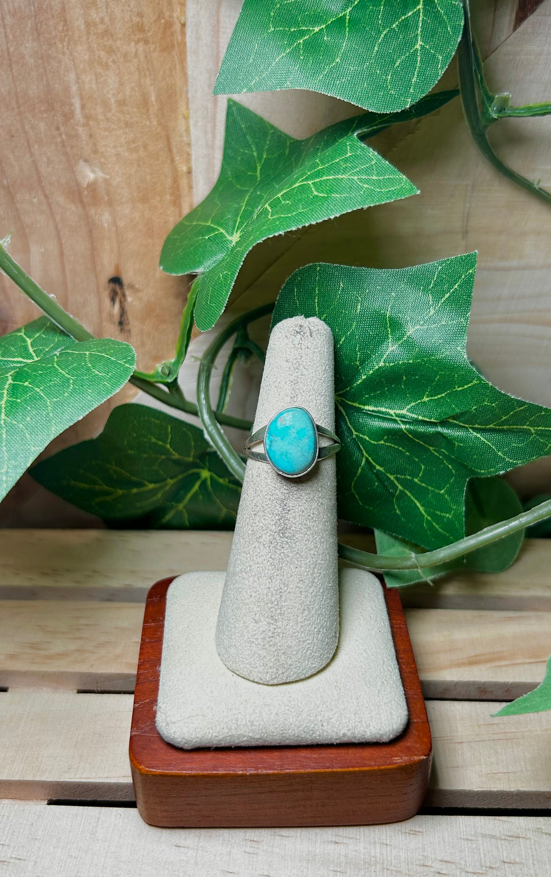Navajo Made Kingman Turquoise & Sterling Sliver Cluster Ring Size 5.5