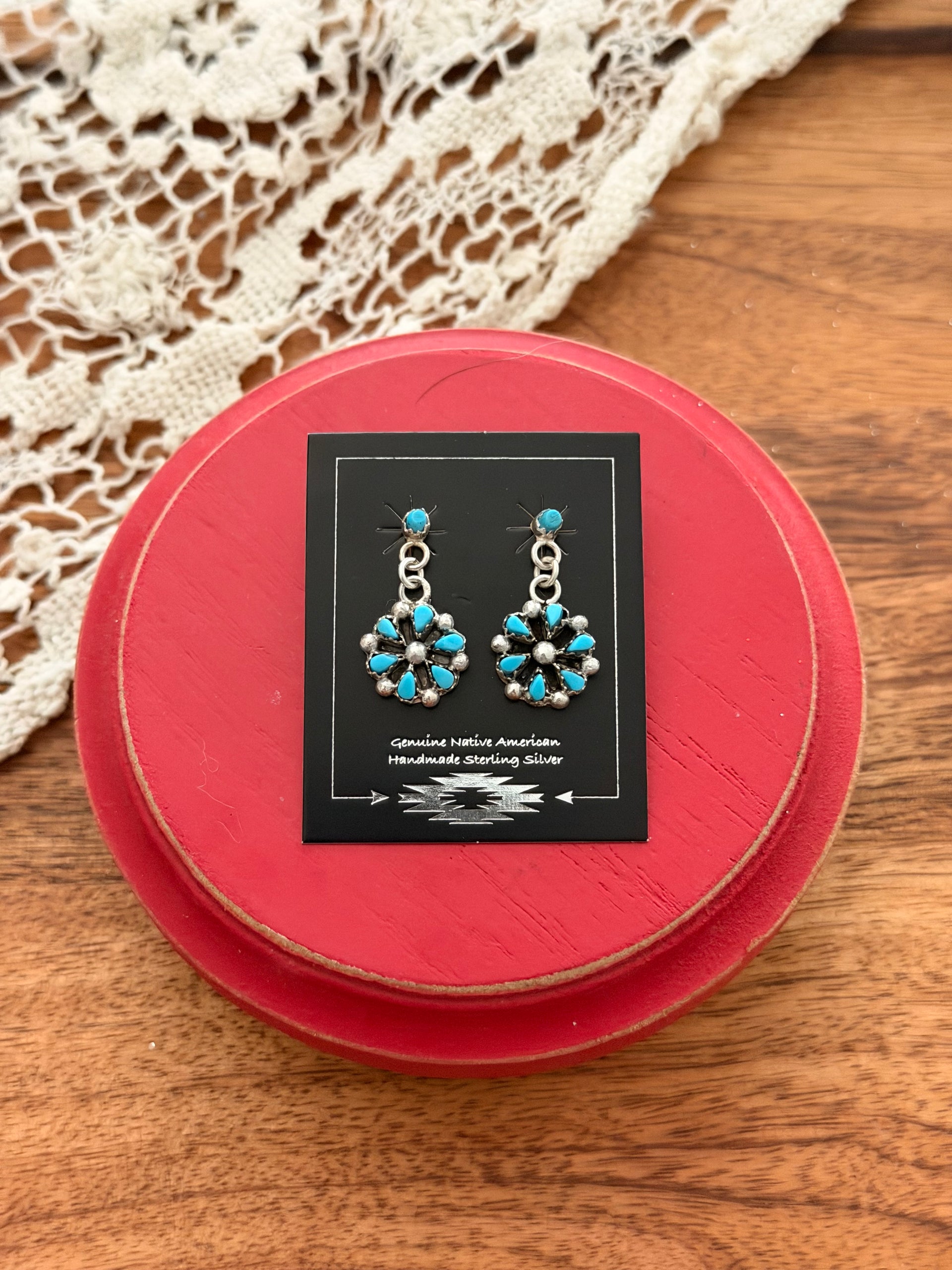 Tricia Leekity Kingman Turquoise & Sterling Silver Post Dangle Earrings