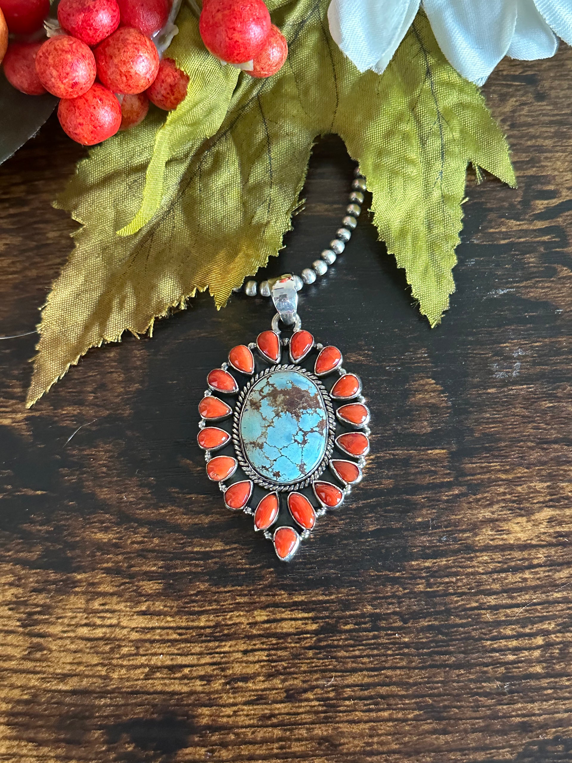 Southwest Handmade Multi Stone & Sterling Silver Cluster Pendant