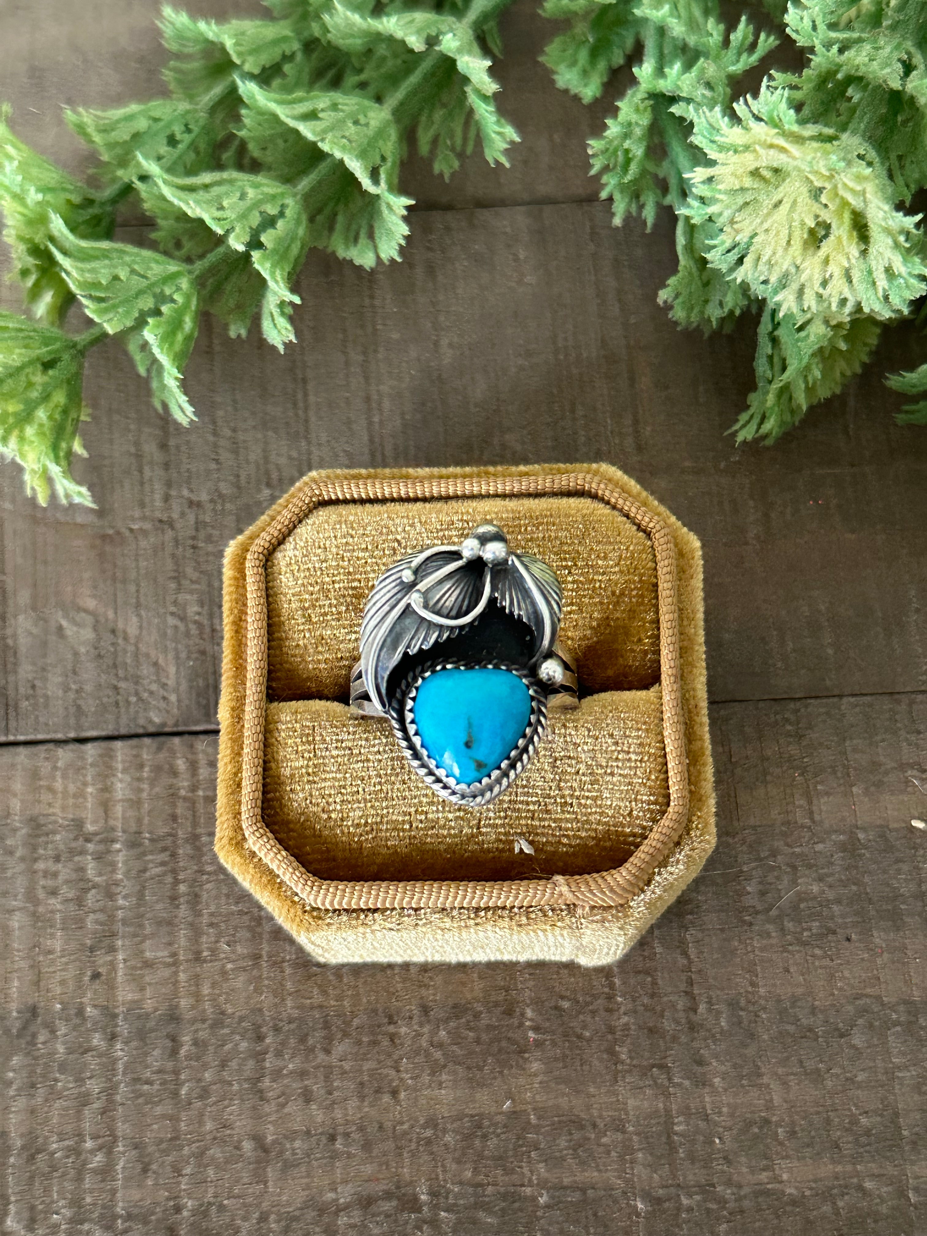 Navajo Made Kingman Turquoise & Sterling Silver Ring Size 9.5