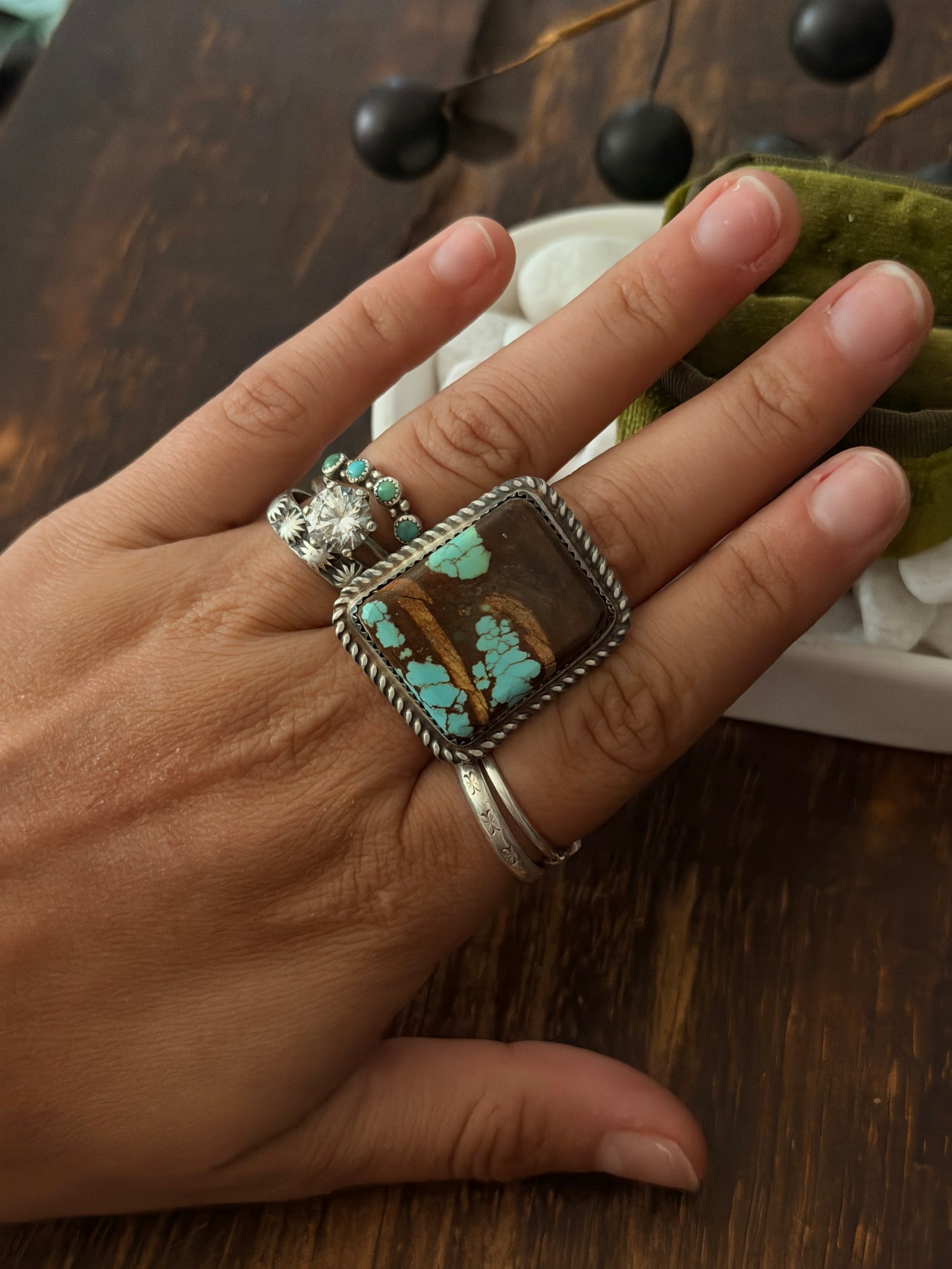 Leslie Nez Mine 8 Turquoise & Sterling Silver Ring Size 9.5
