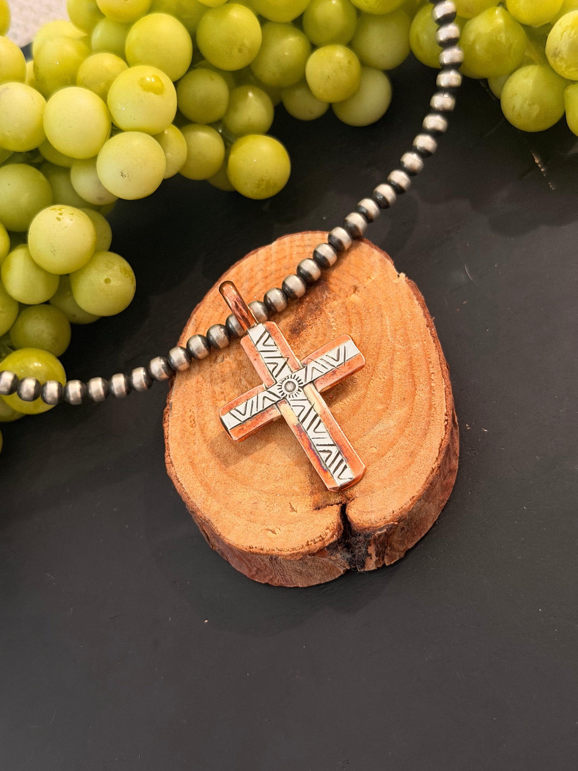 Navajo Made Copper & Sterling Silver Cross Pendant
