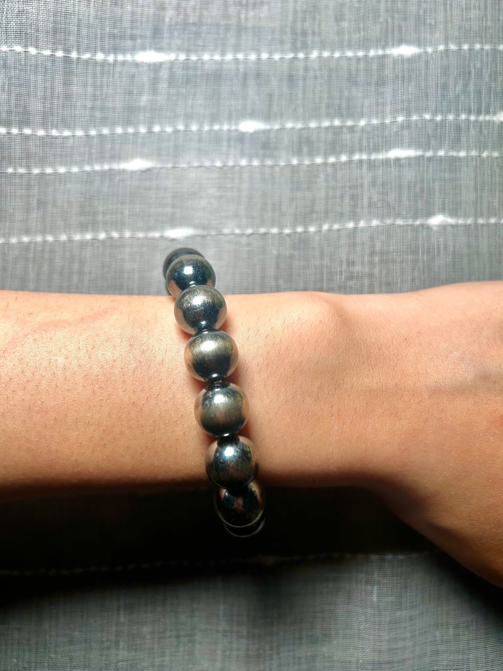 Navajo Made 12 MM Sterling Silver Strung Stretchy Bracelet