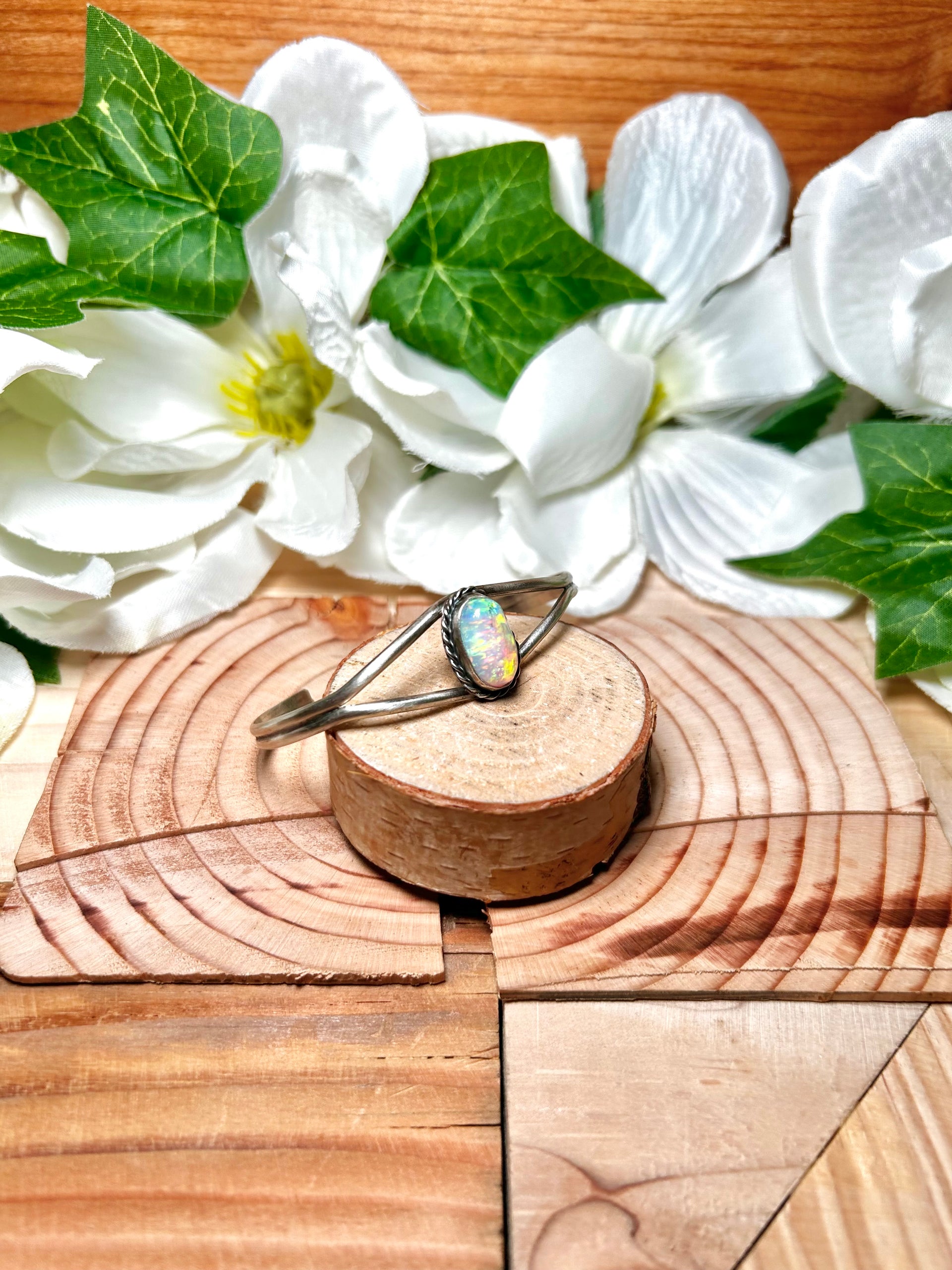 Navajo Made Opal & Sterling Silver Cuff Bracelet
