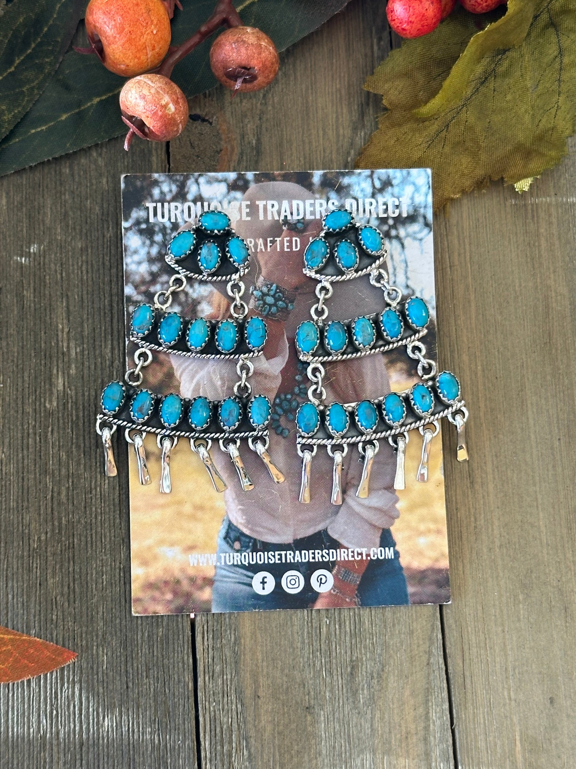 Southwest Handmade Kingman Turquoise & Sterling Silver Post Dangle Earrings