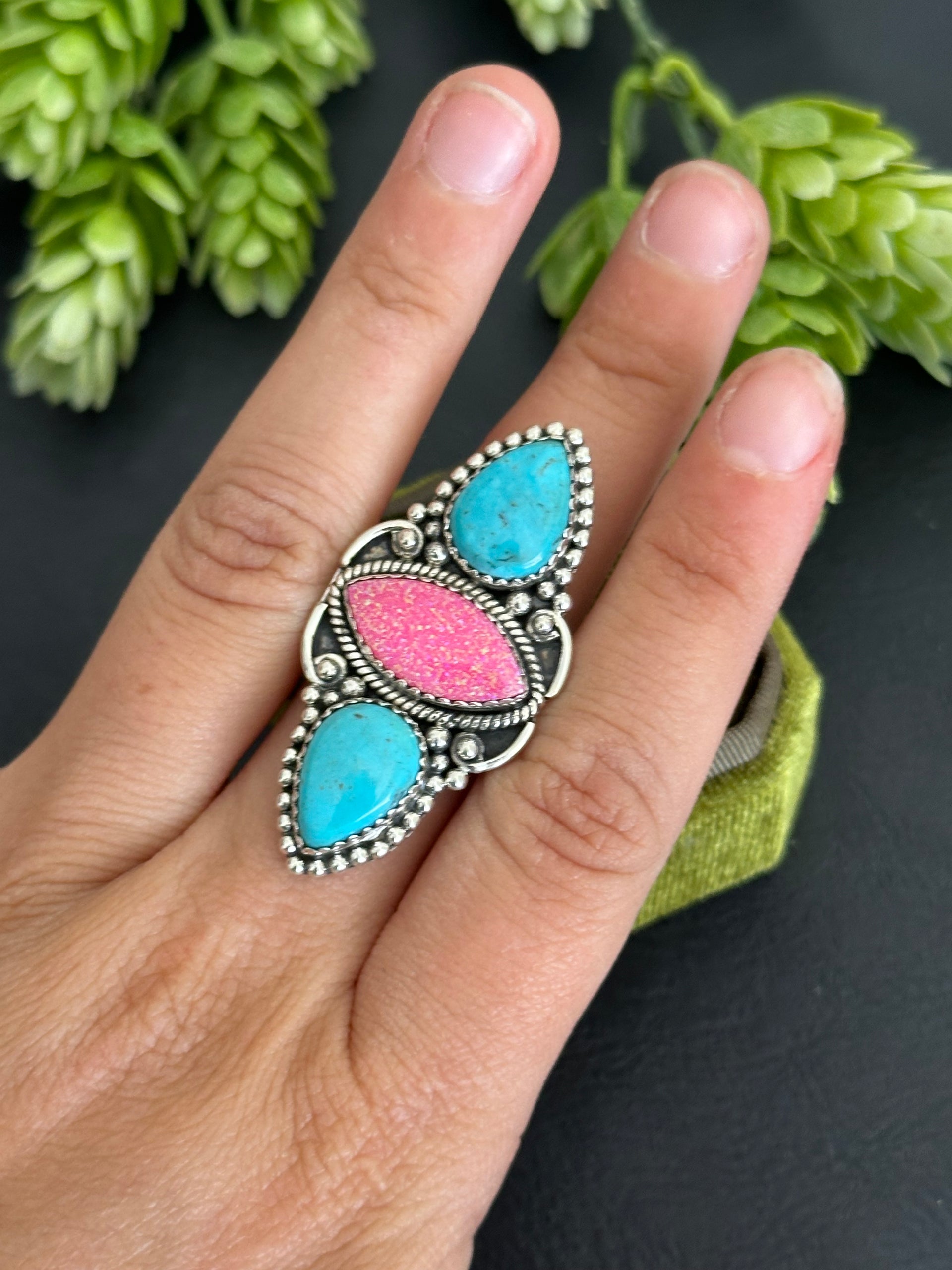 Southwest Handmade Multi Stone & Sterling Silver Adjustable Cluster Ring