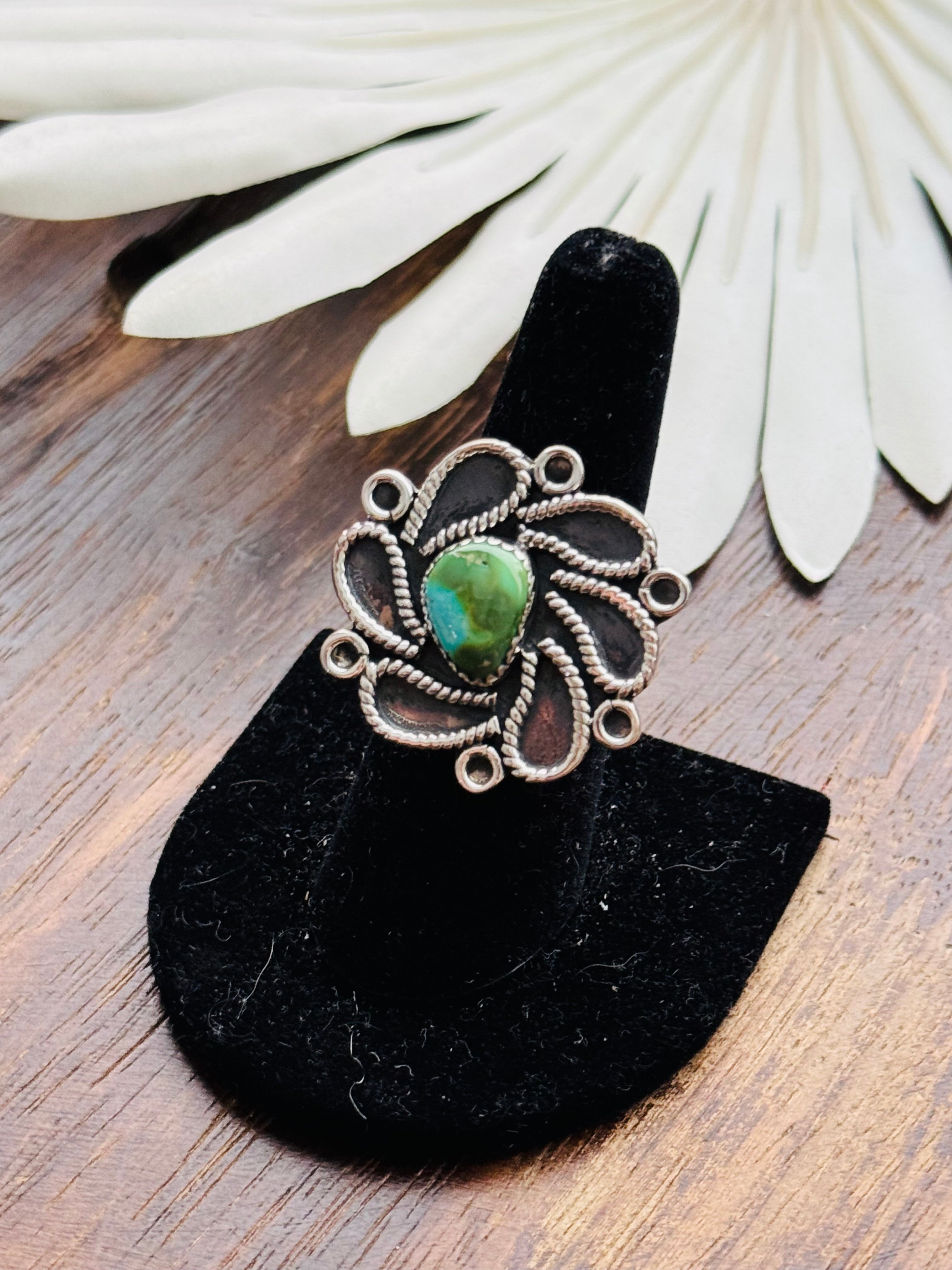 Southwest Handmade Sonoran Mountain Turquoise & Sterling Silver Adjustable Cluster Ring