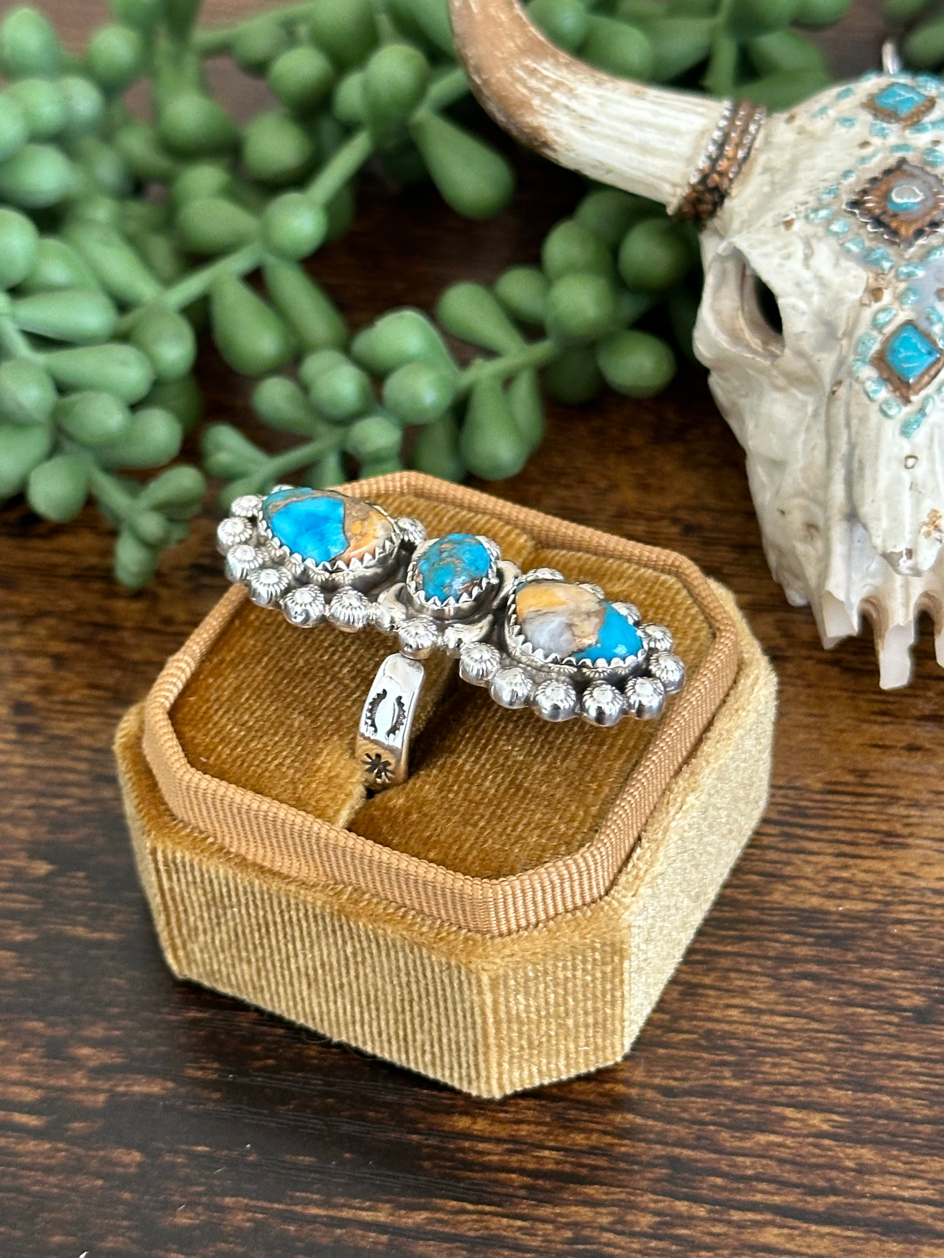 Southwest Handmade Mohave Turquoise & Sterling Silver Adjustable Ring