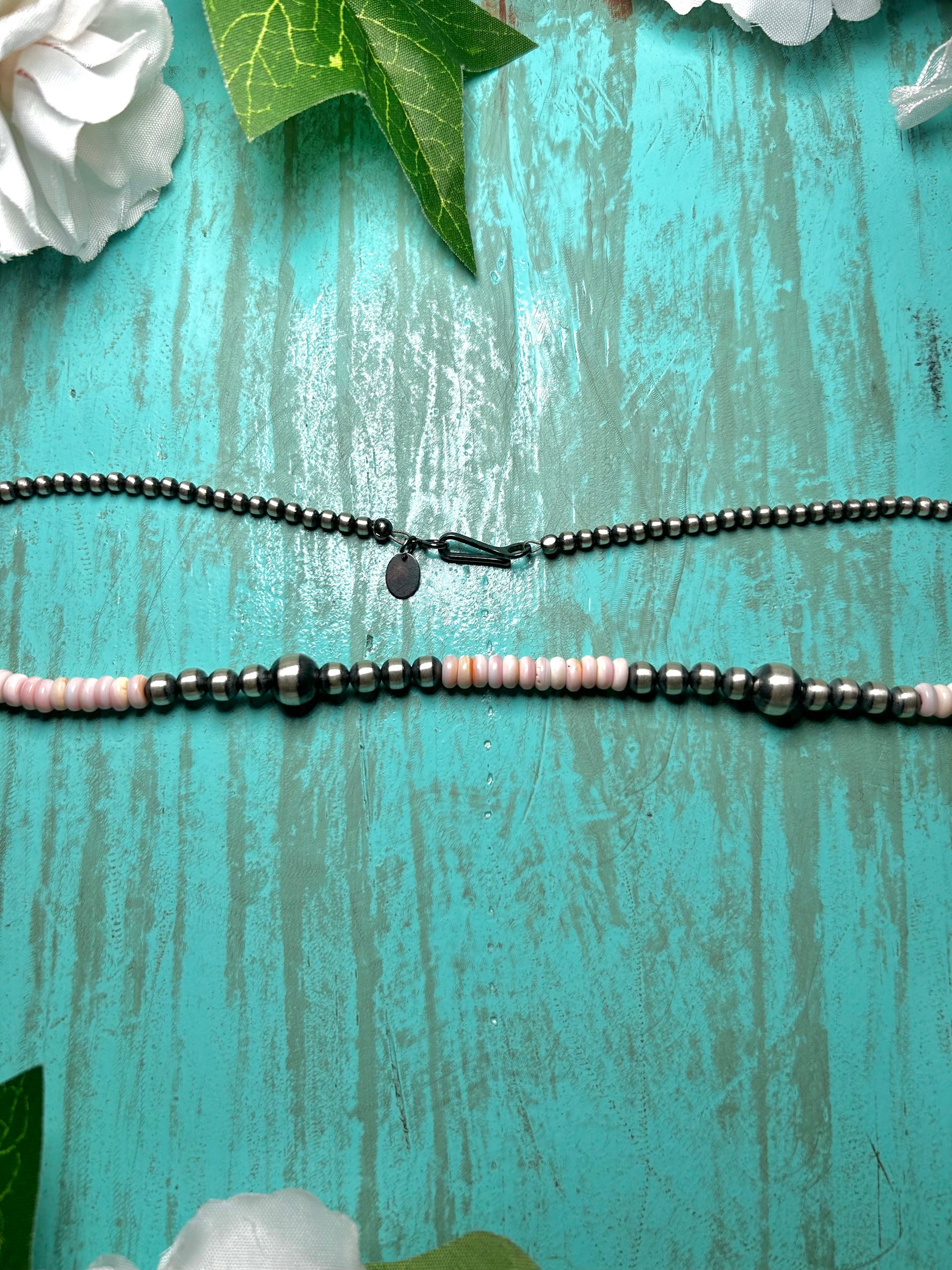 Navajo Made Strung Pink Conch  & Sterling Silver Necklace