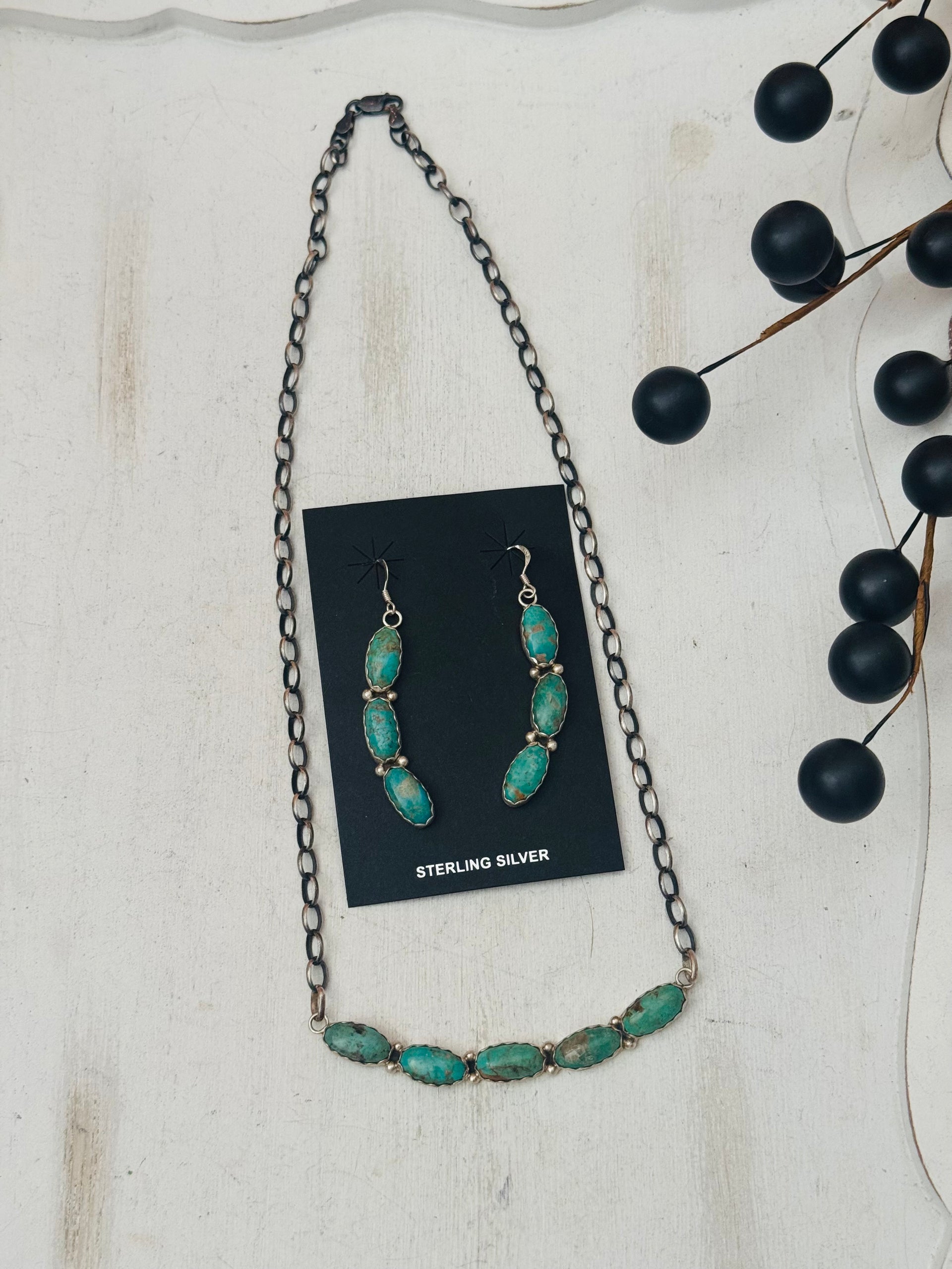 Pearline Spencer Kingman Turquoise & Sterling Silver Necklace/Earring Set