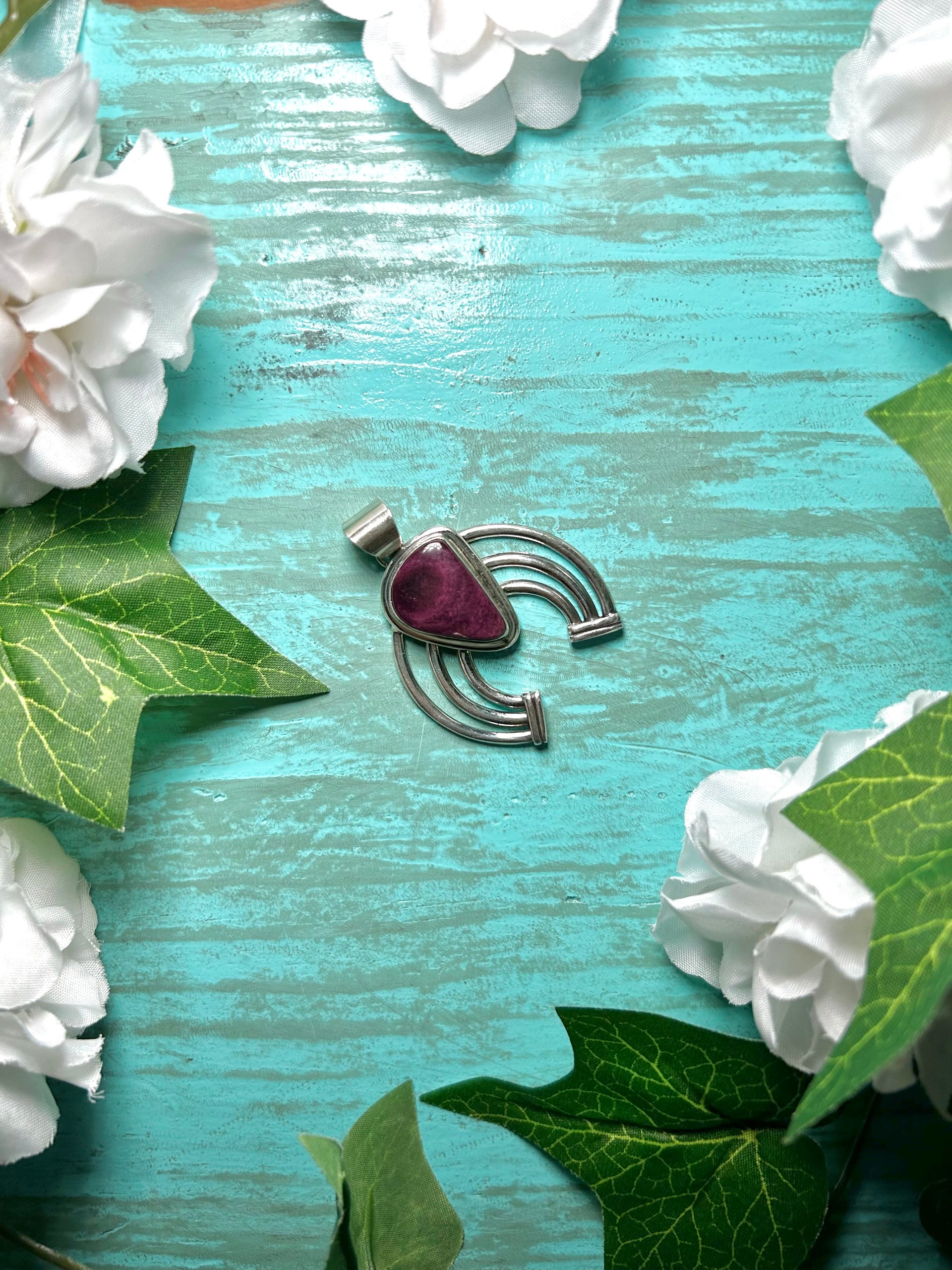 Navajo Made Purple Spiny Oyster  & Sterling Silver Pendant