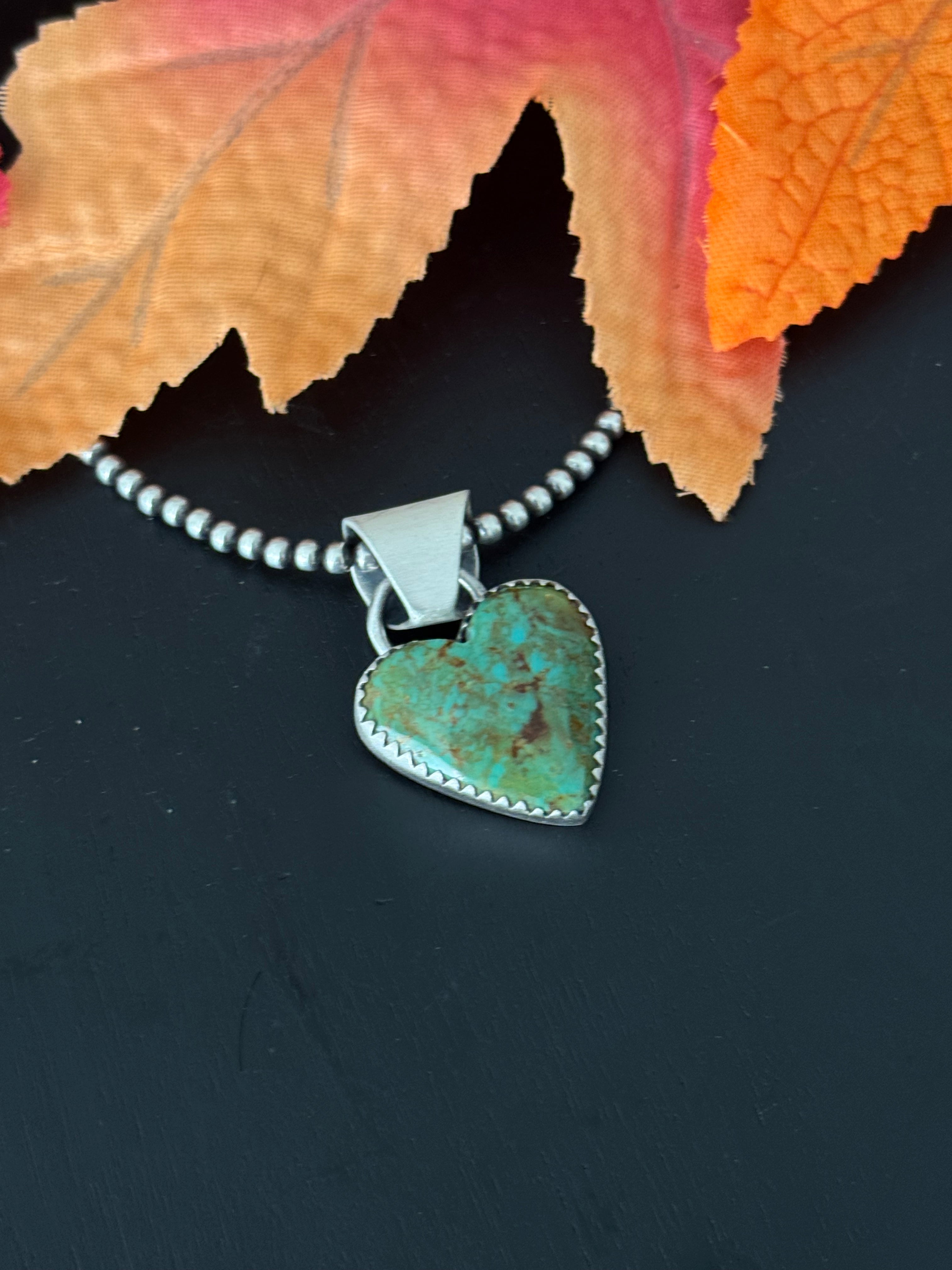 Navajo Made Kingman Turquoise & Sterling Silver Heart Pendant