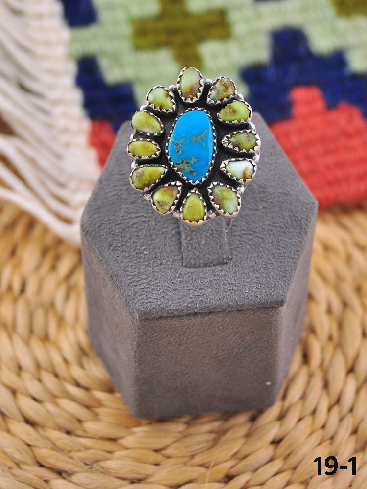 Southwest Handmade Multi Stone & Sterling Silver Adjustable Ring