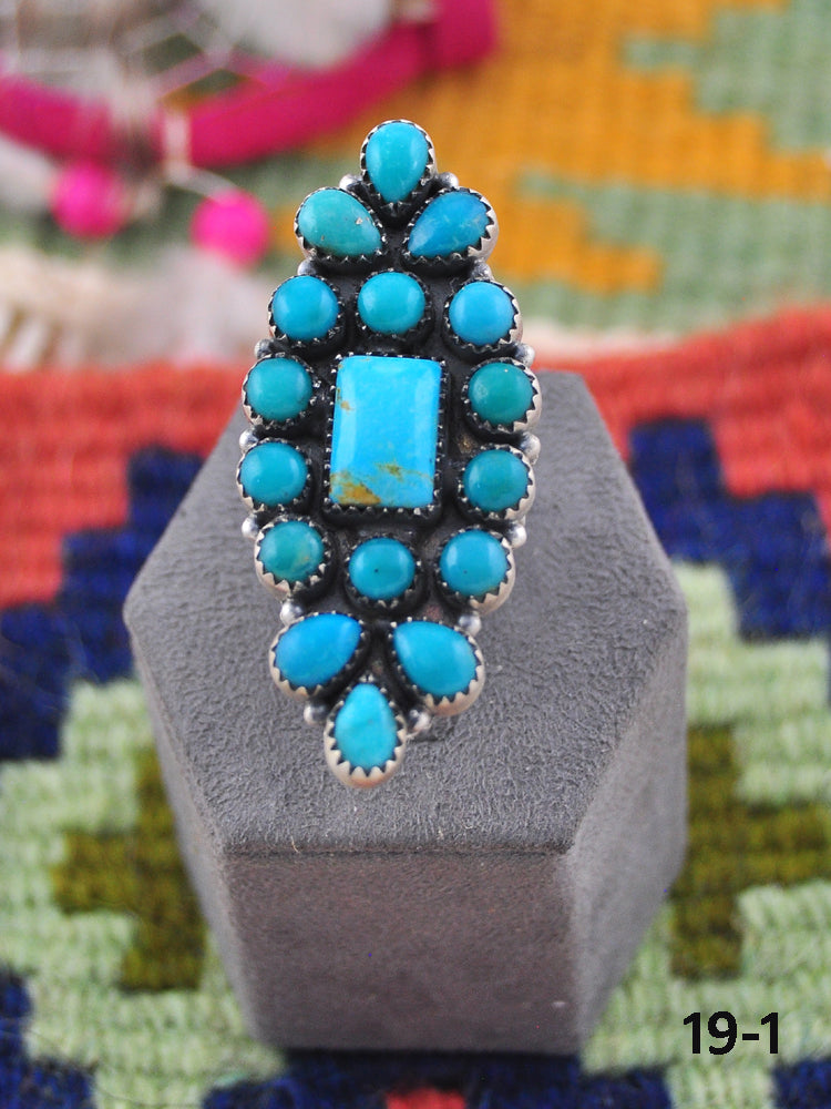 Southwest Made Kingman Turquoise & Sterling Silver Adjustable Ring
