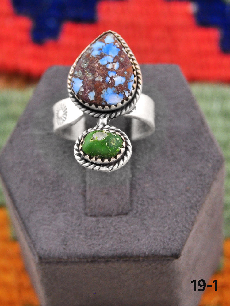 Southwest Made Multi Stone & Sterling Silver Adjustable Ring