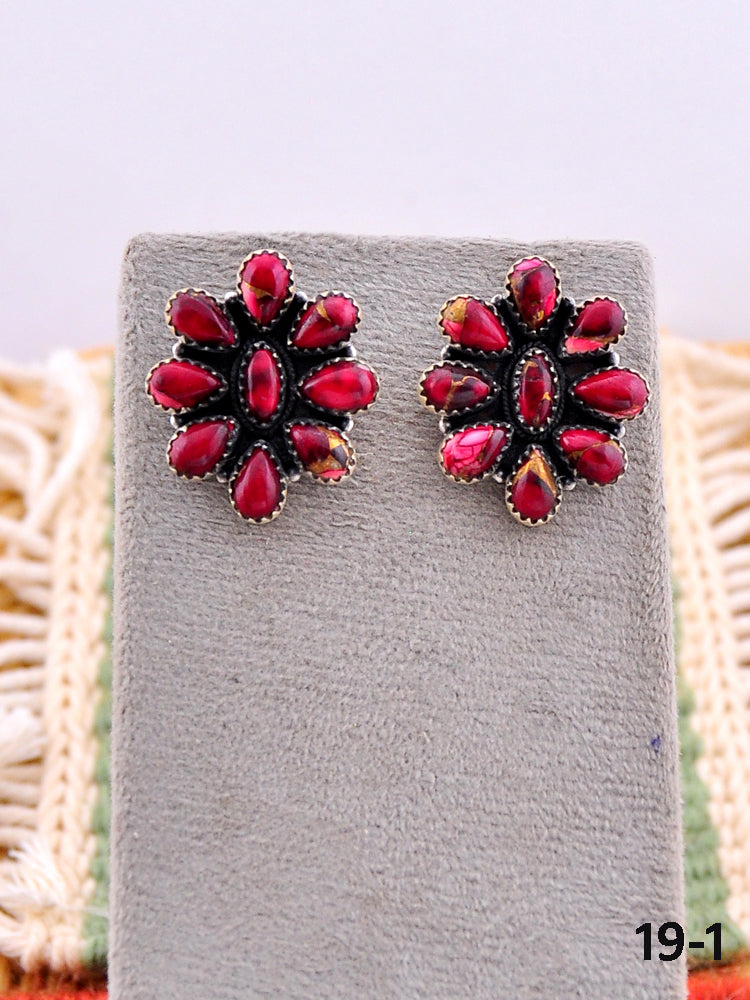 Southwest Made Rose Dahlia & Sterling Silver Post Earrings