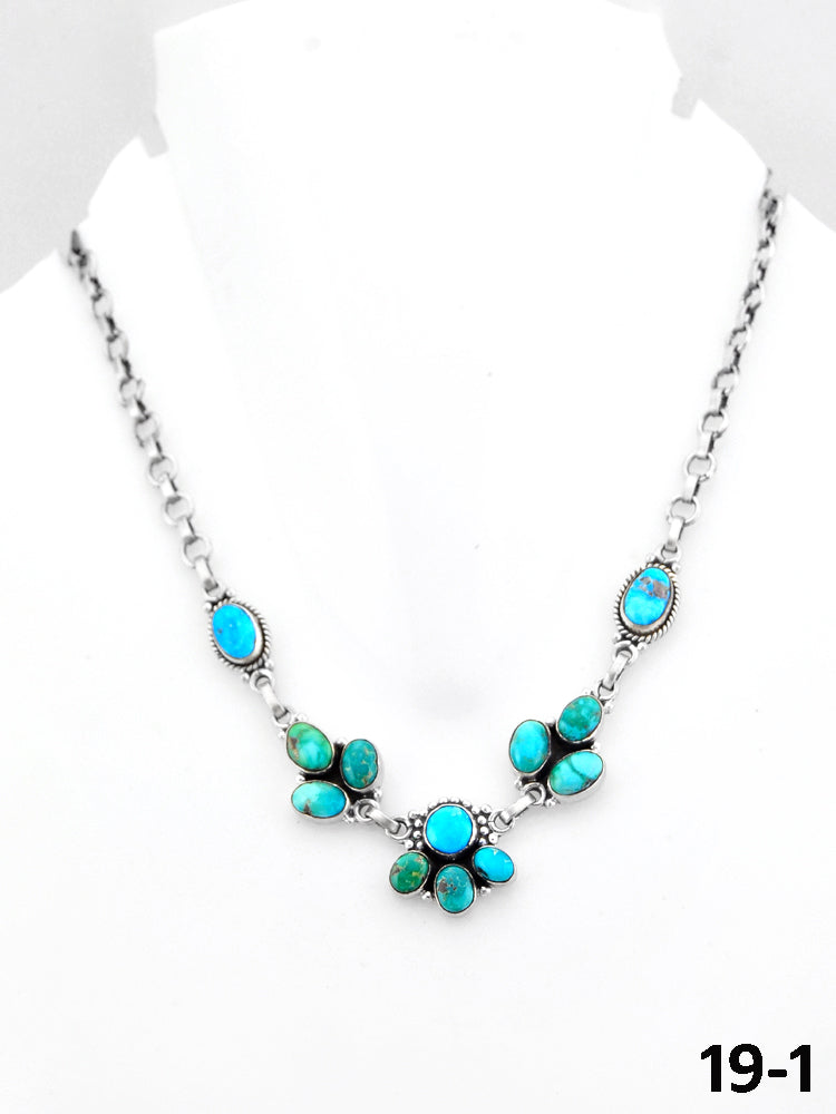 Southwest Handmade Emerald Valley with White Water Turquoise & Sterling Silver Necklace
