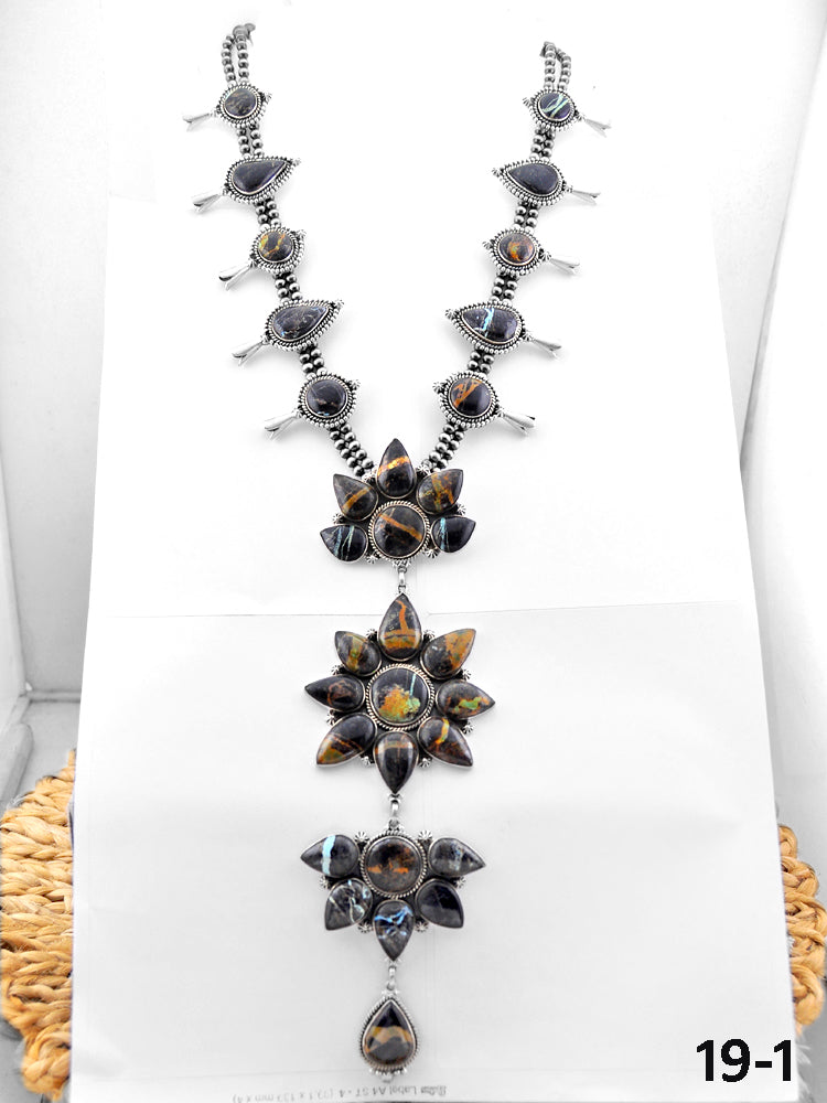 Southwest Made Black Jack Turquoise & Sterling Silver Necklace