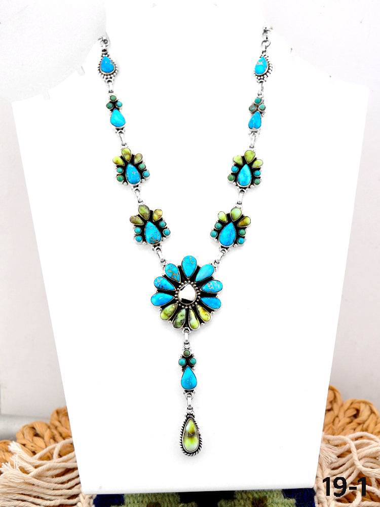 Southwest Made White Water , Palomino , White Buffalo Turquoise & Sterling Silver Necklace