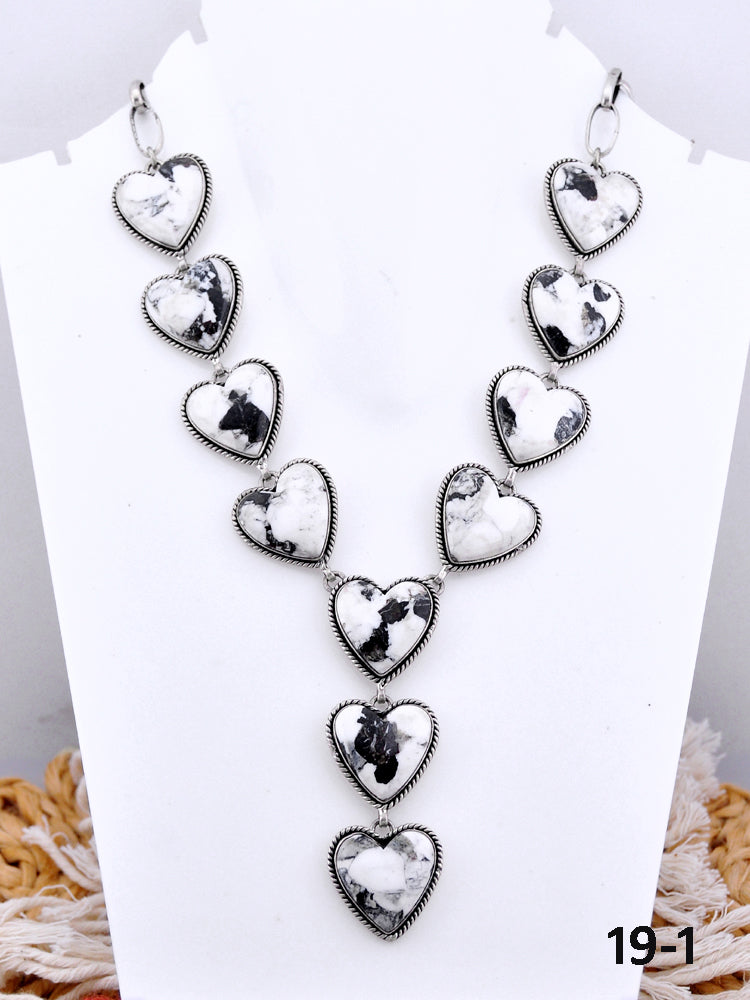 Southwest Made White Buffalo & Sterling Silver Heart Necklace