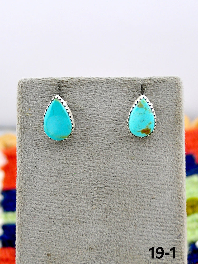 Southwest Made No.8 Turquoise & Sterling Silver Studs Earrings