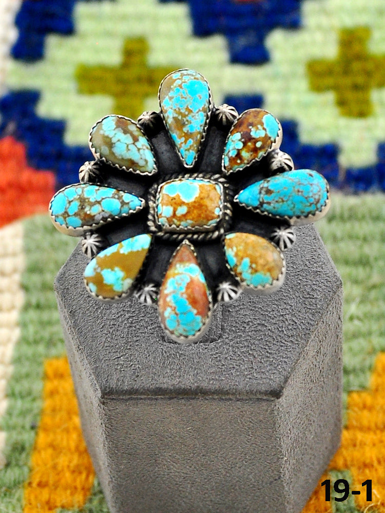 Southwest Handmade #8 Turquoise & Sterling Silver Adjustable Ring