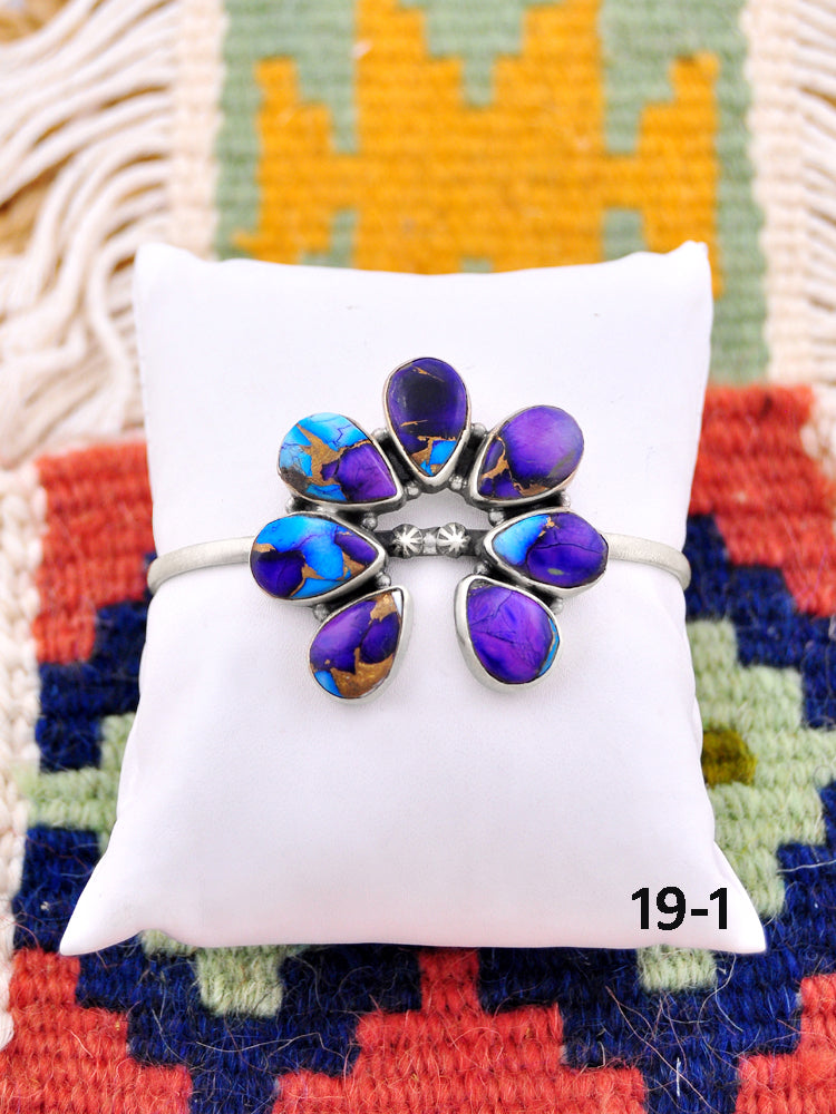 Southwest Handmade Purple Dahlia & Sterling Silver Cuff Bracelet